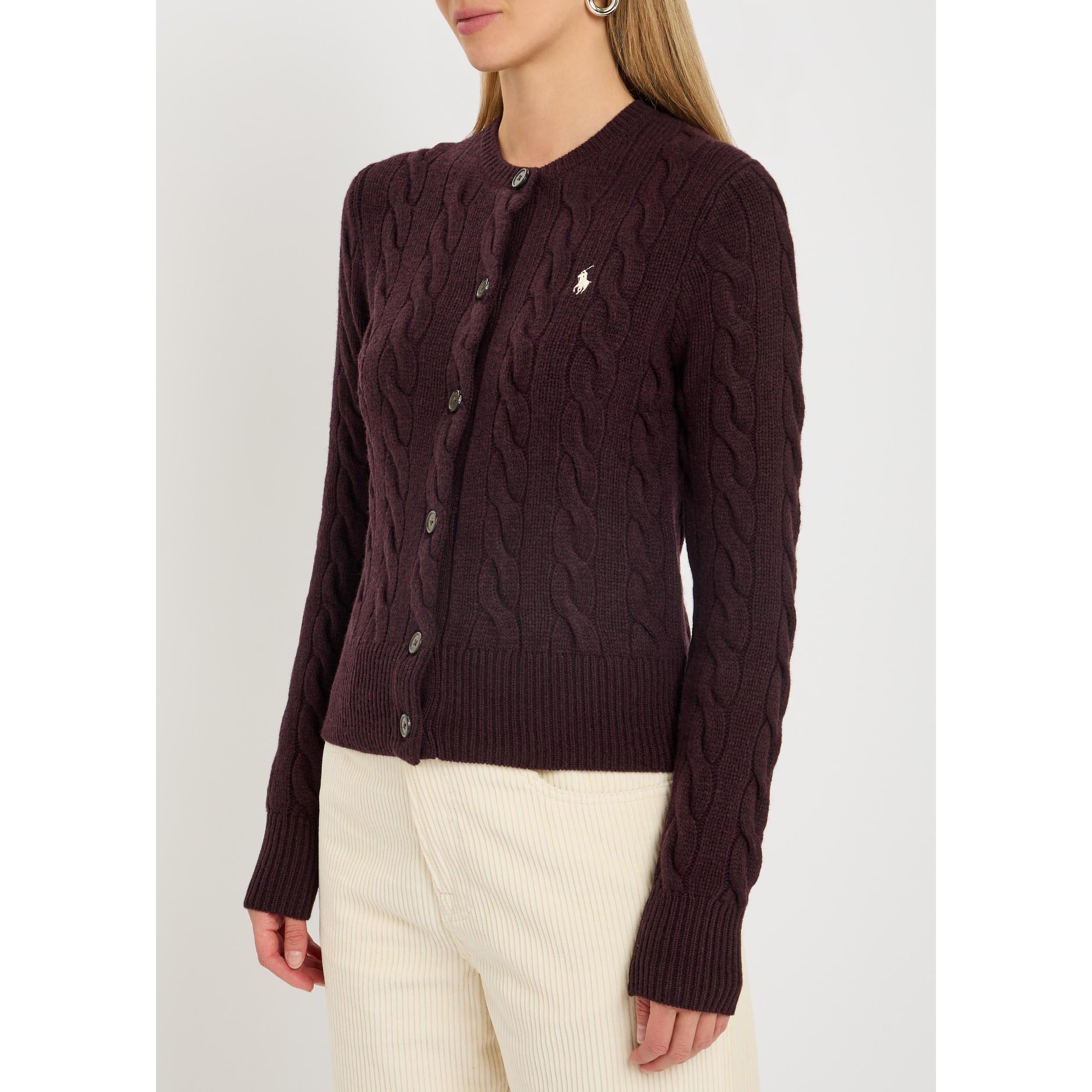 DARK PURPLE - Polo Ralph Lauren - Women's Wool Cashmere Cable Knit Slim-Fit Cardigan - 2