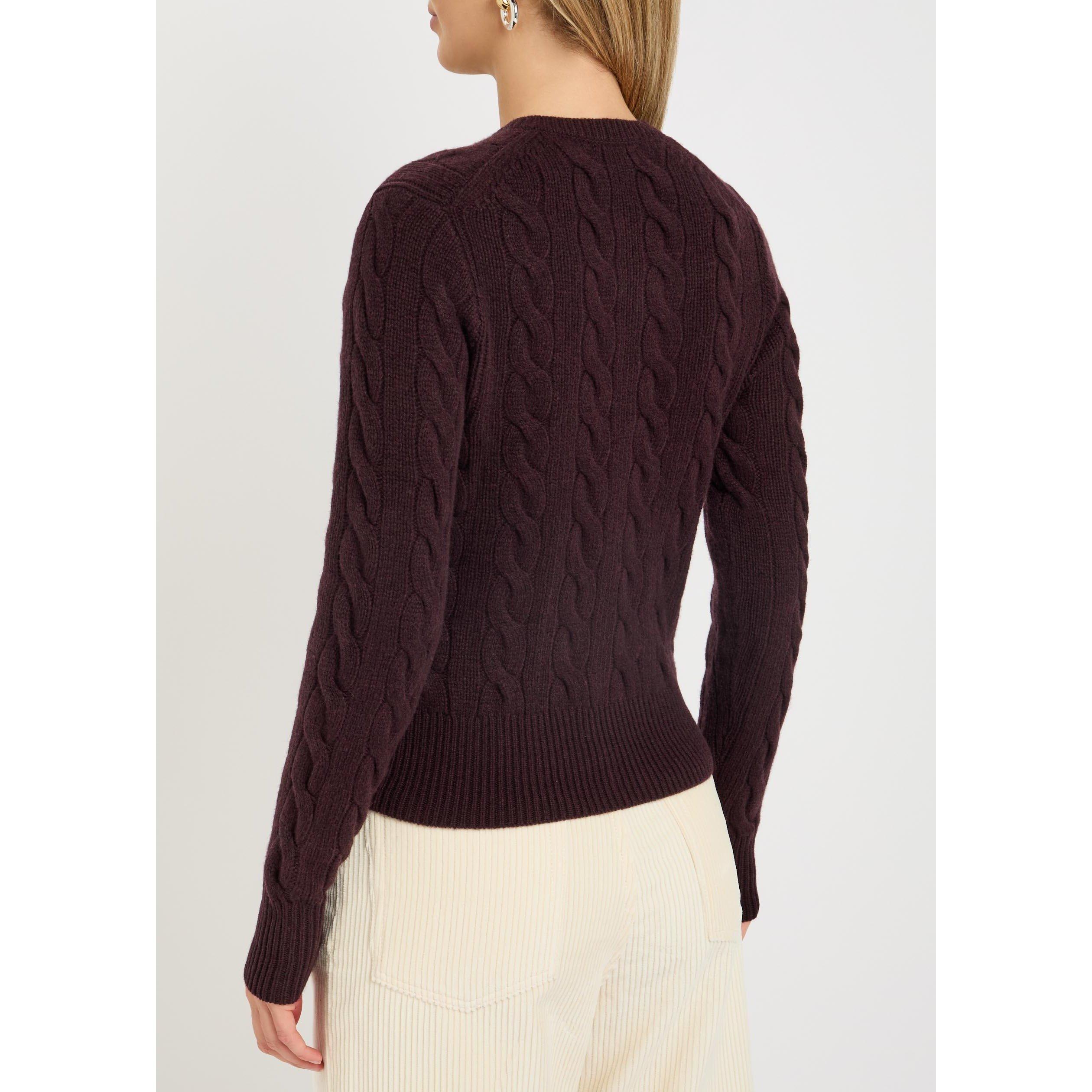 DARK PURPLE - Polo Ralph Lauren - Women's Wool Cashmere Cable Knit Slim-Fit Cardigan - 3
