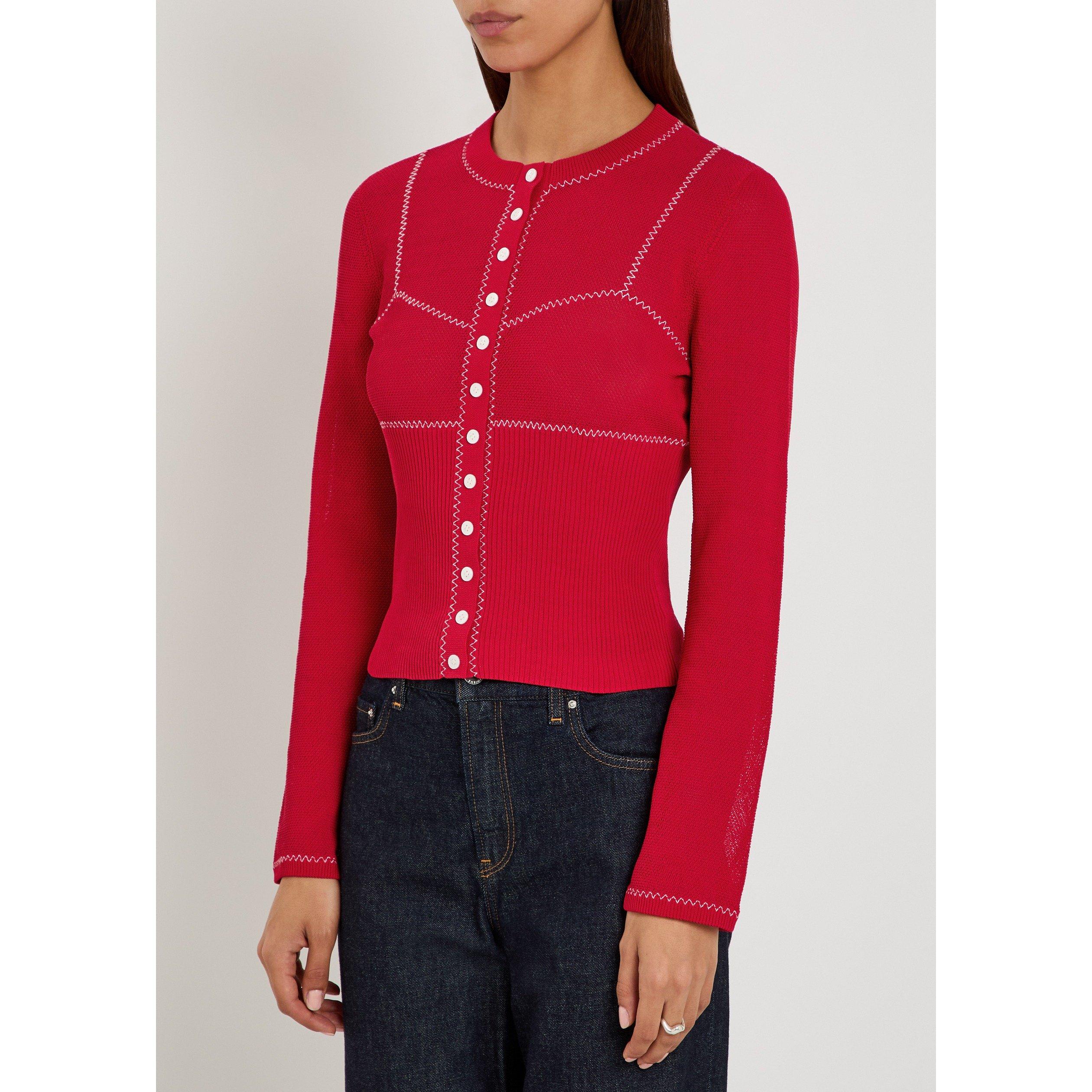 RED AND WHITE - Tory Burch - Women's T Mesh Slim-Fit Cardigan - 2