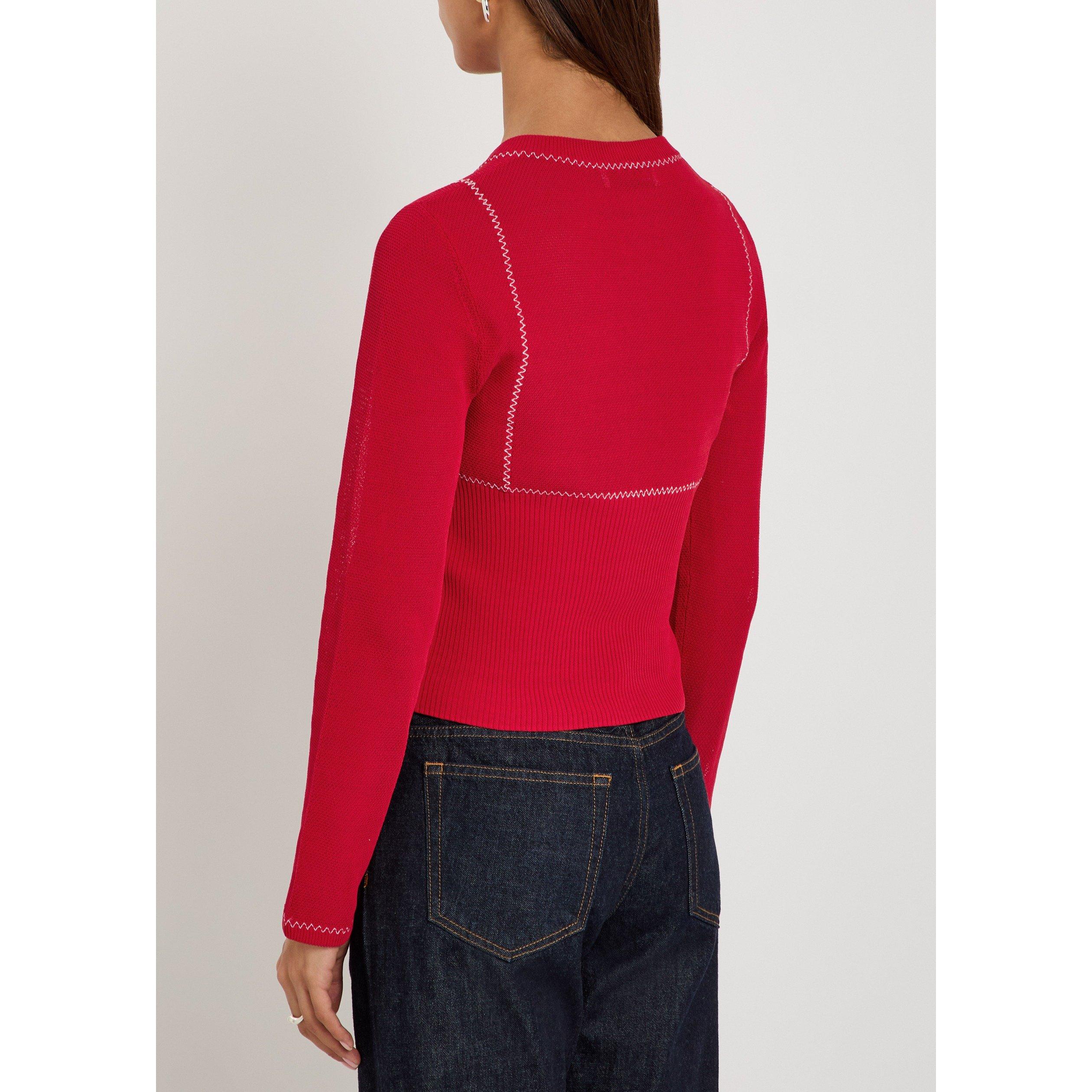 RED AND WHITE - Tory Burch - Women's T Mesh Slim-Fit Cardigan - 3