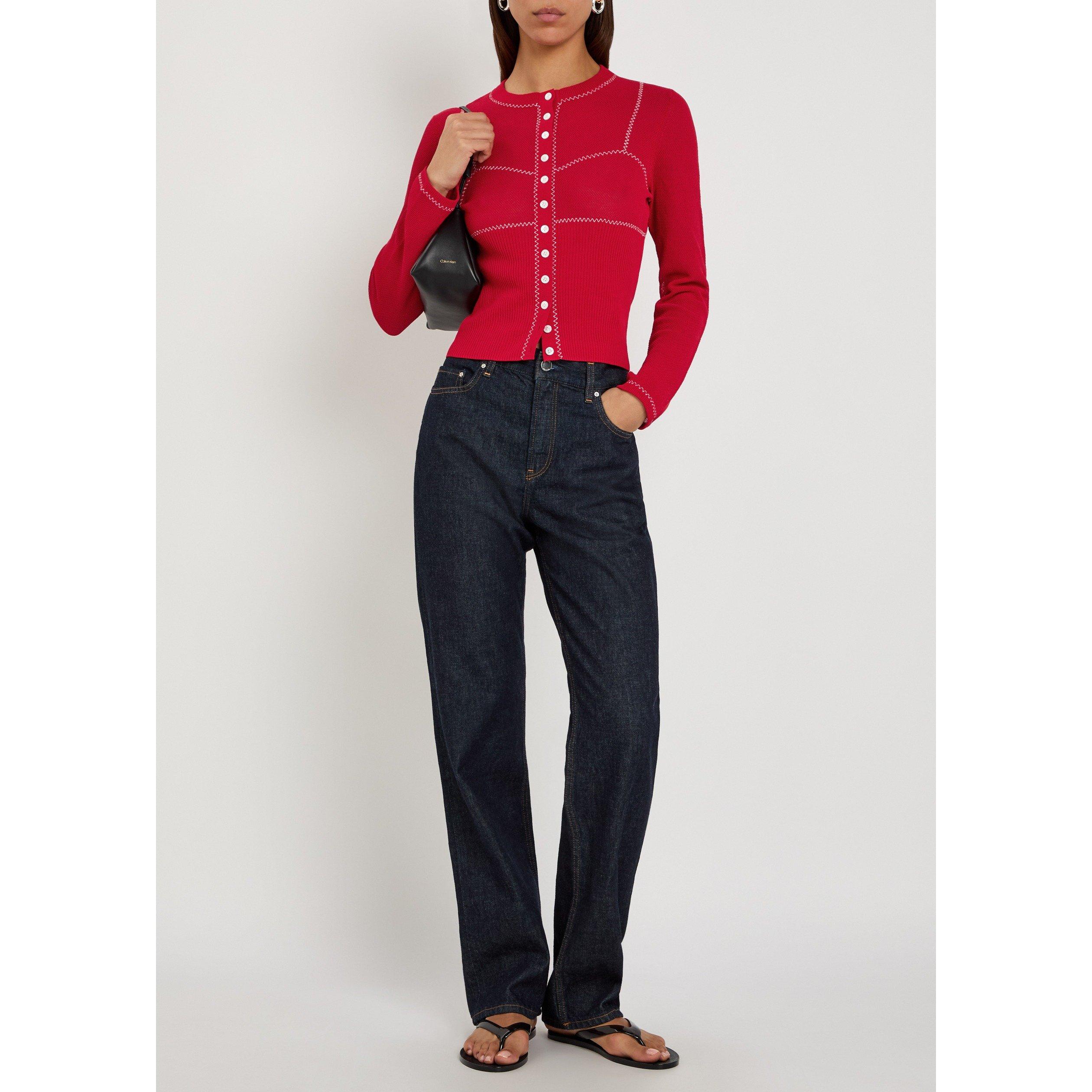 RED AND WHITE - Tory Burch - Women's T Mesh Slim-Fit Cardigan - 5