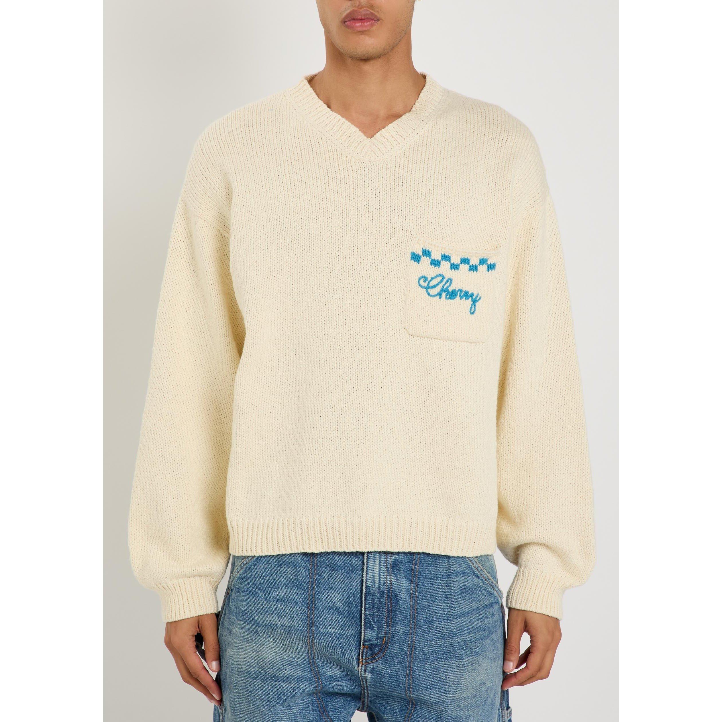 CREAM - Cherry LA - Men's CH Motors Cotton V-Neck Jumper - 2
