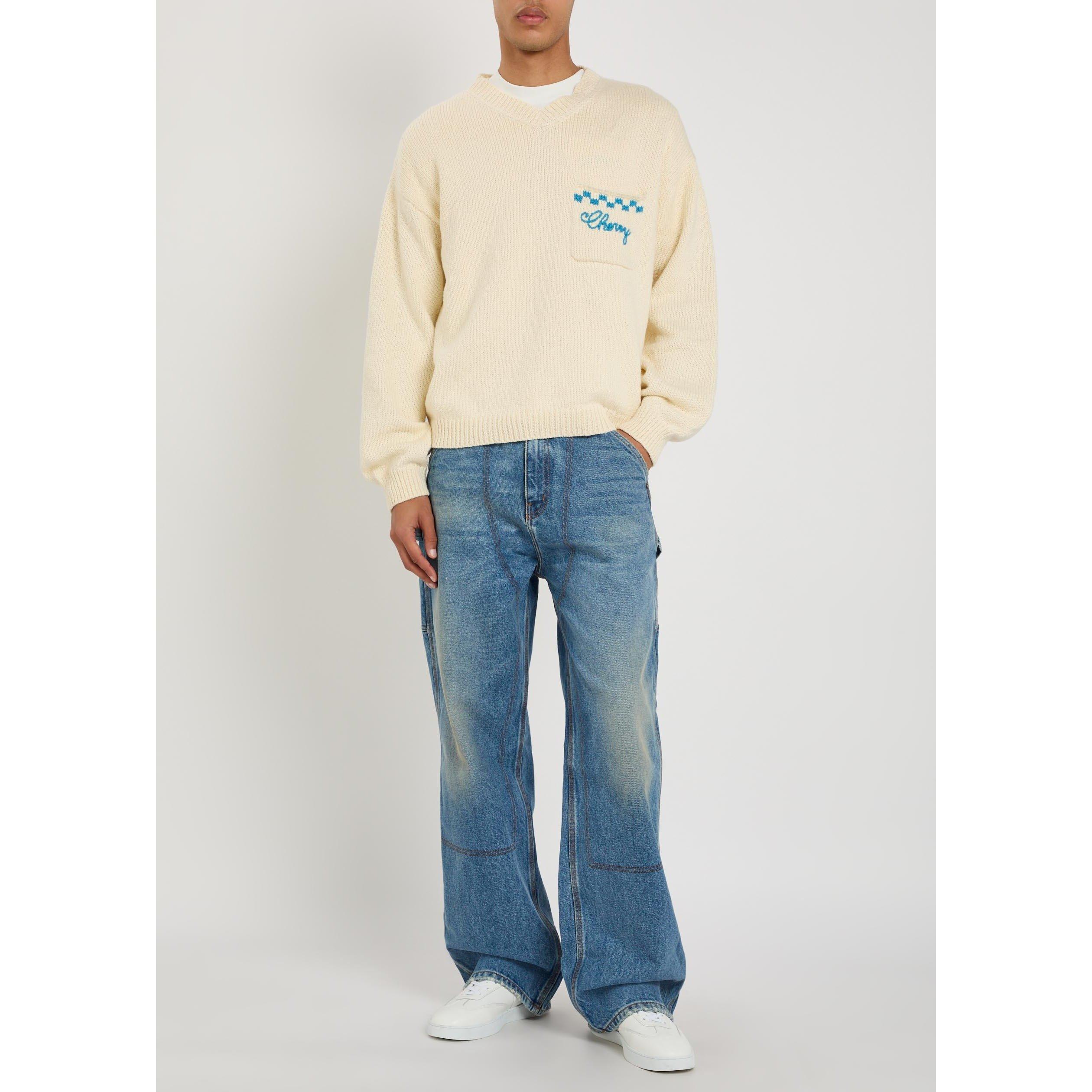 CREAM - Cherry LA - Men's CH Motors Cotton V-Neck Jumper - 5