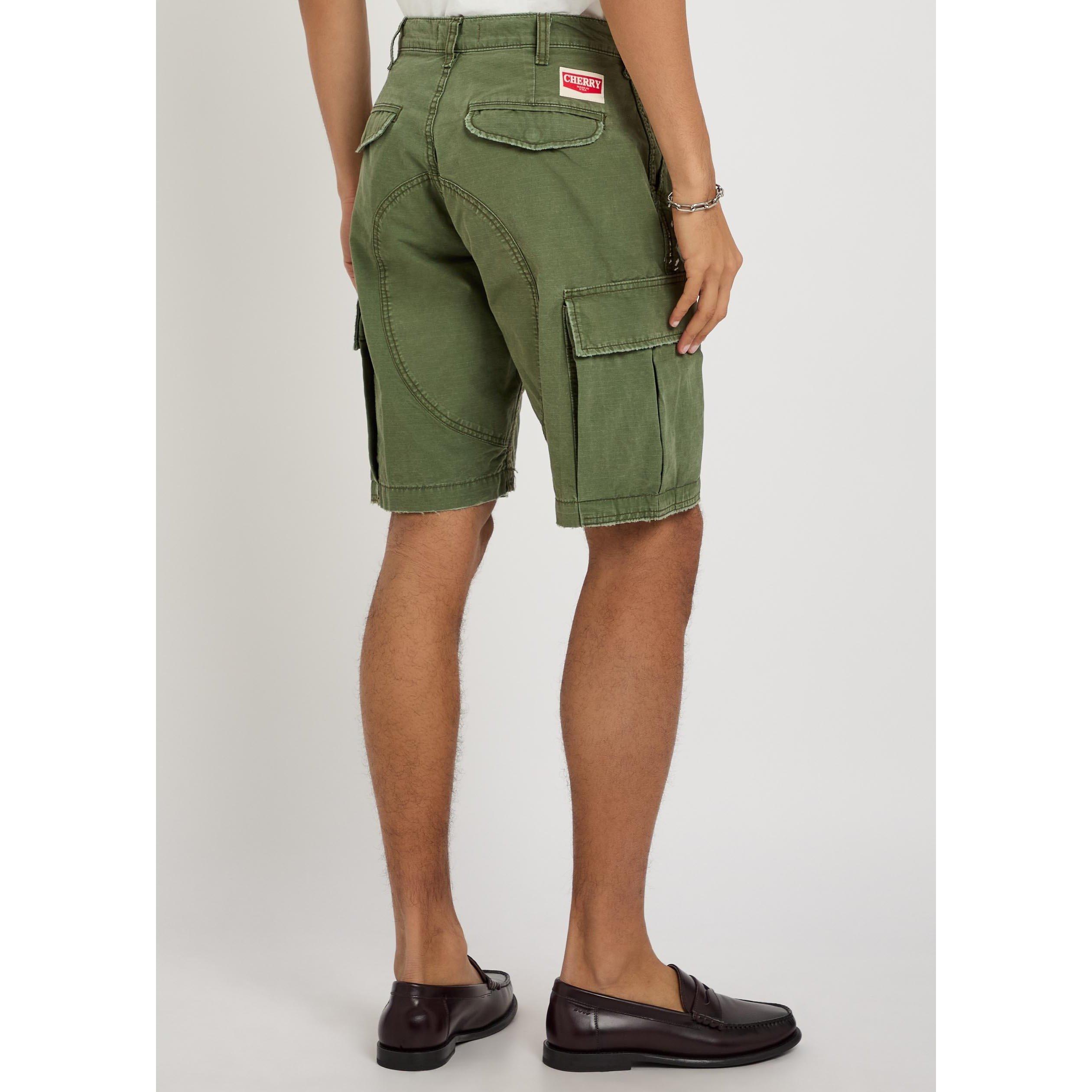GREEN - Cherry LA - Men's Cotton Wide-Leg Cargo Shorts - 3