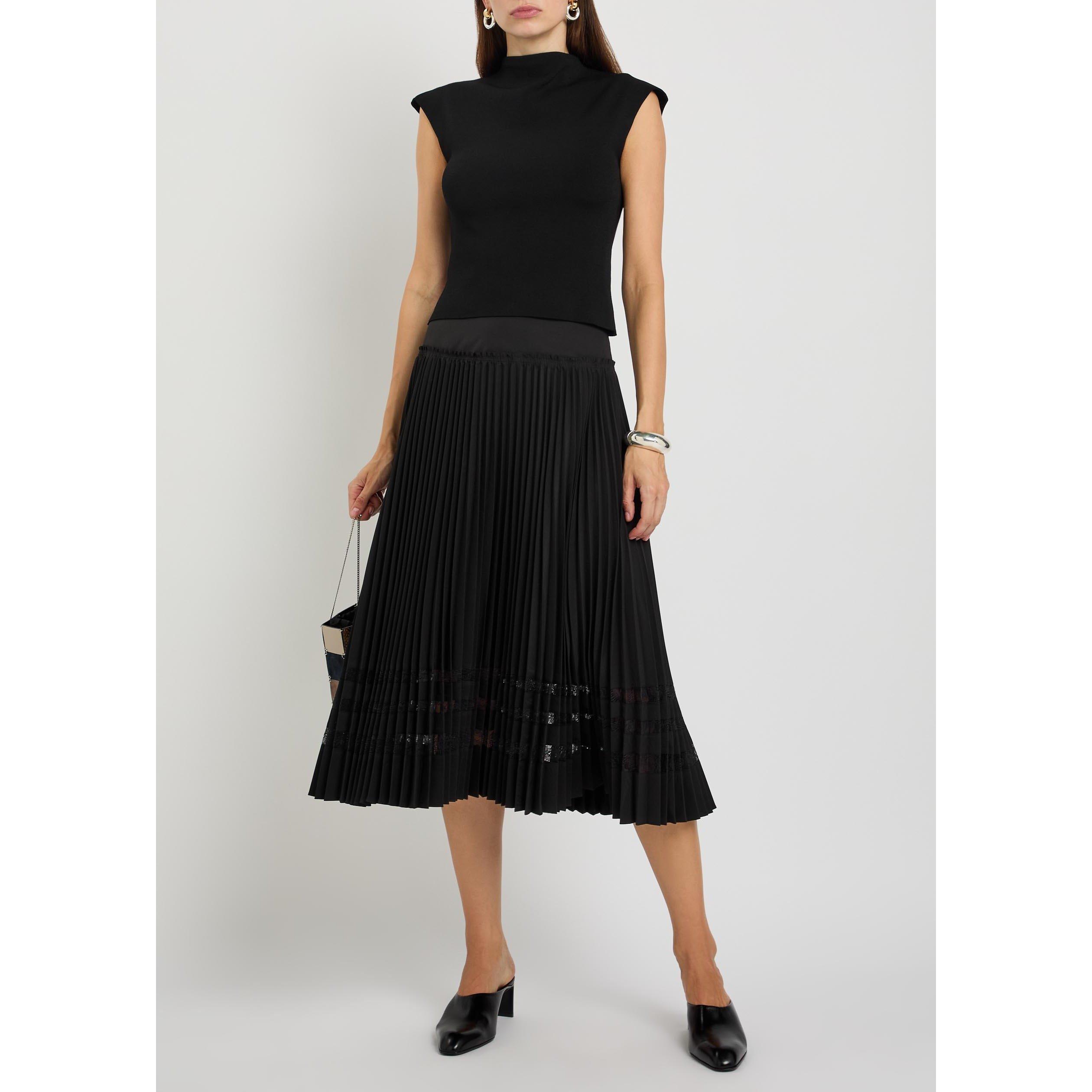 BLACK - Philip Lim - MIDI PLEATED SKIRT WITH LACE I - 5
