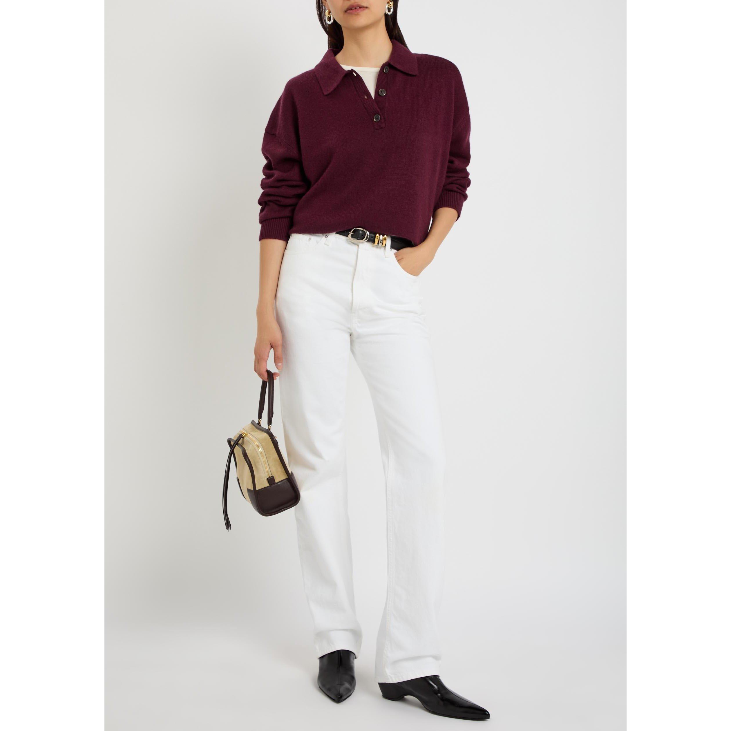 DARK RED - Anine Bing - Women's Lee Cashmere Oversized-Fit Knitted Short-Sleeve Polo - 5