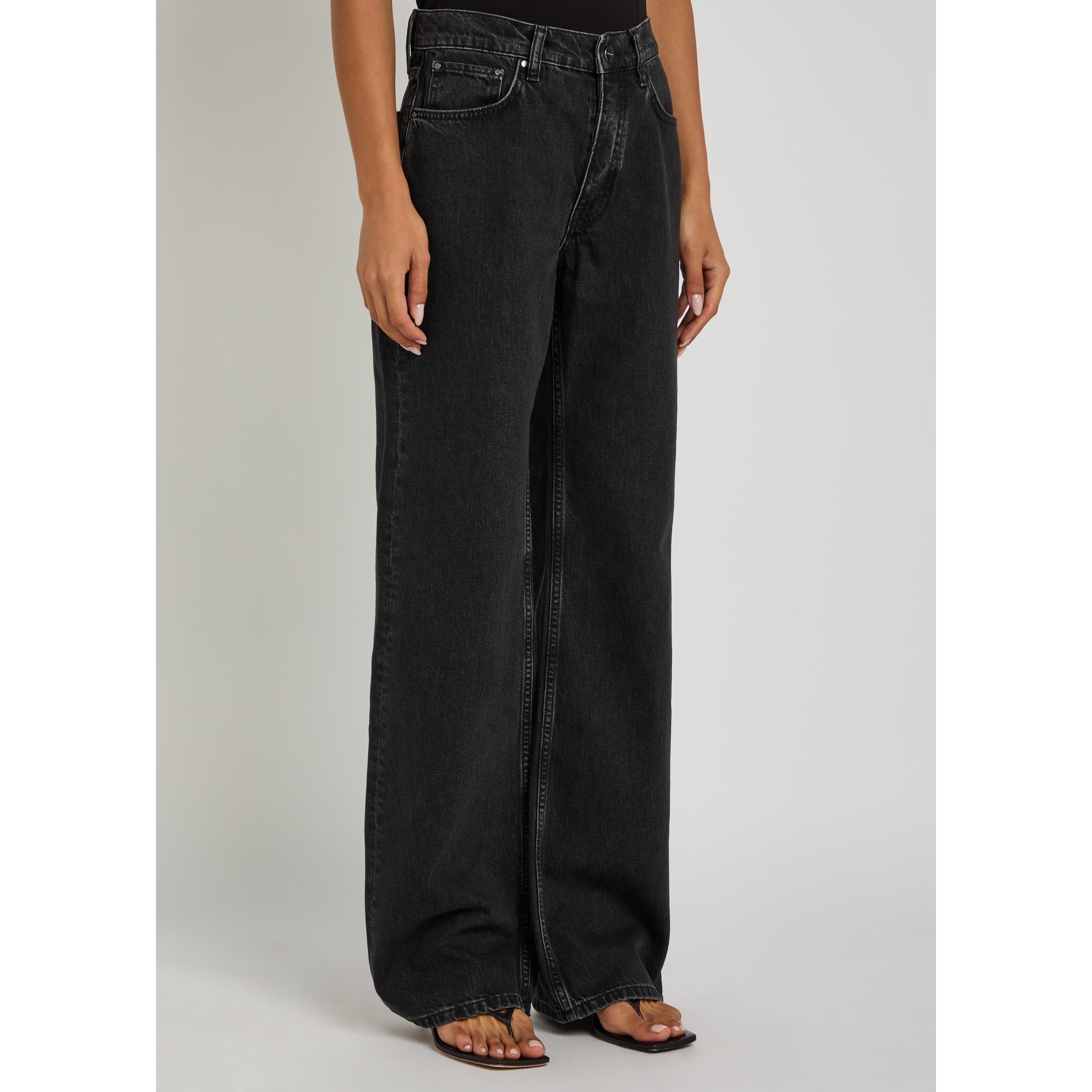 BLACK - Anine Bing - Women's Hugh Cotton High-Waisted Wide-Leg Jeans - 2