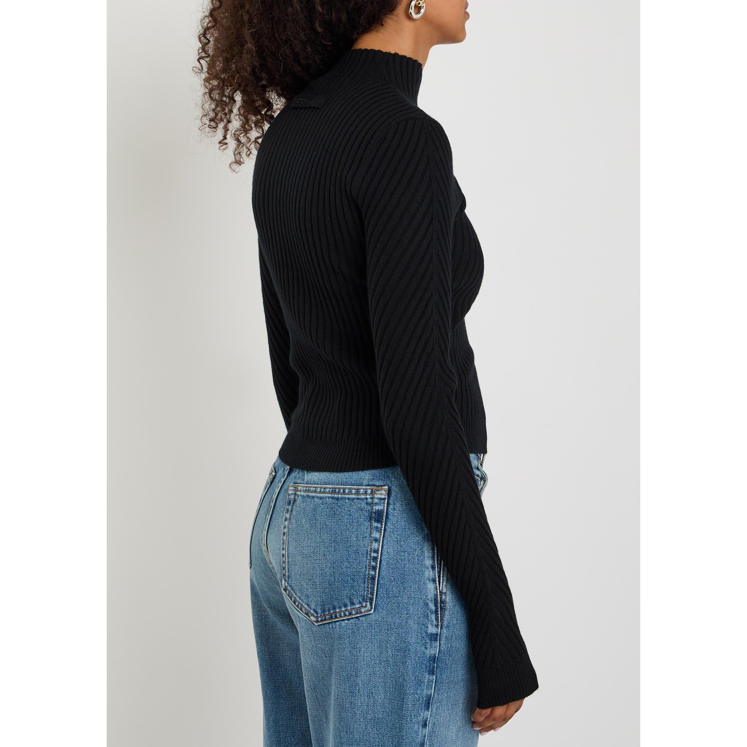 BLACK - Victoria Beckham - Women's Georgia Merino Wool V-Neck Slim-Fit Jumper - 3