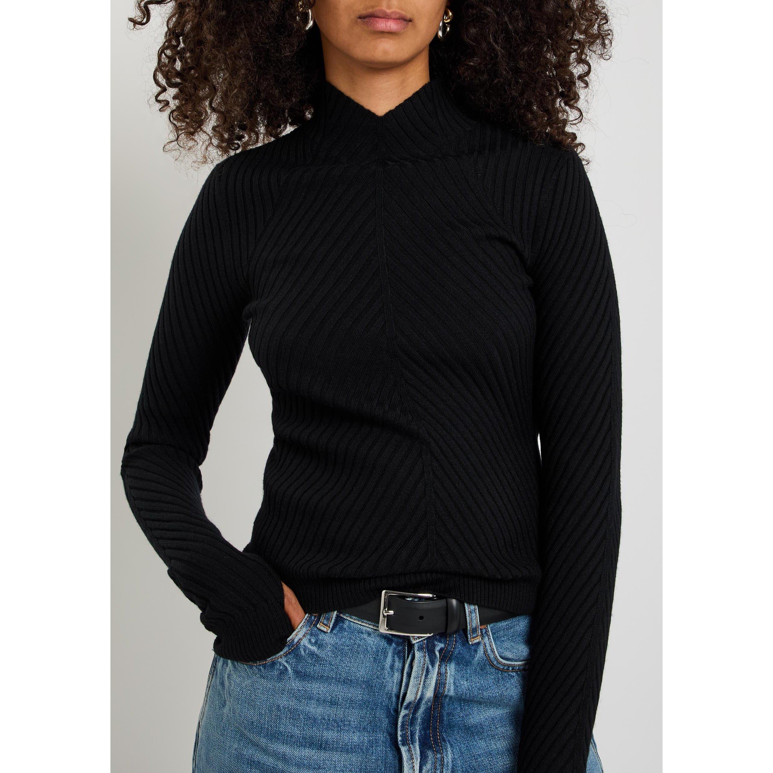 BLACK - Victoria Beckham - Women's Georgia Merino Wool V-Neck Slim-Fit Jumper - 4