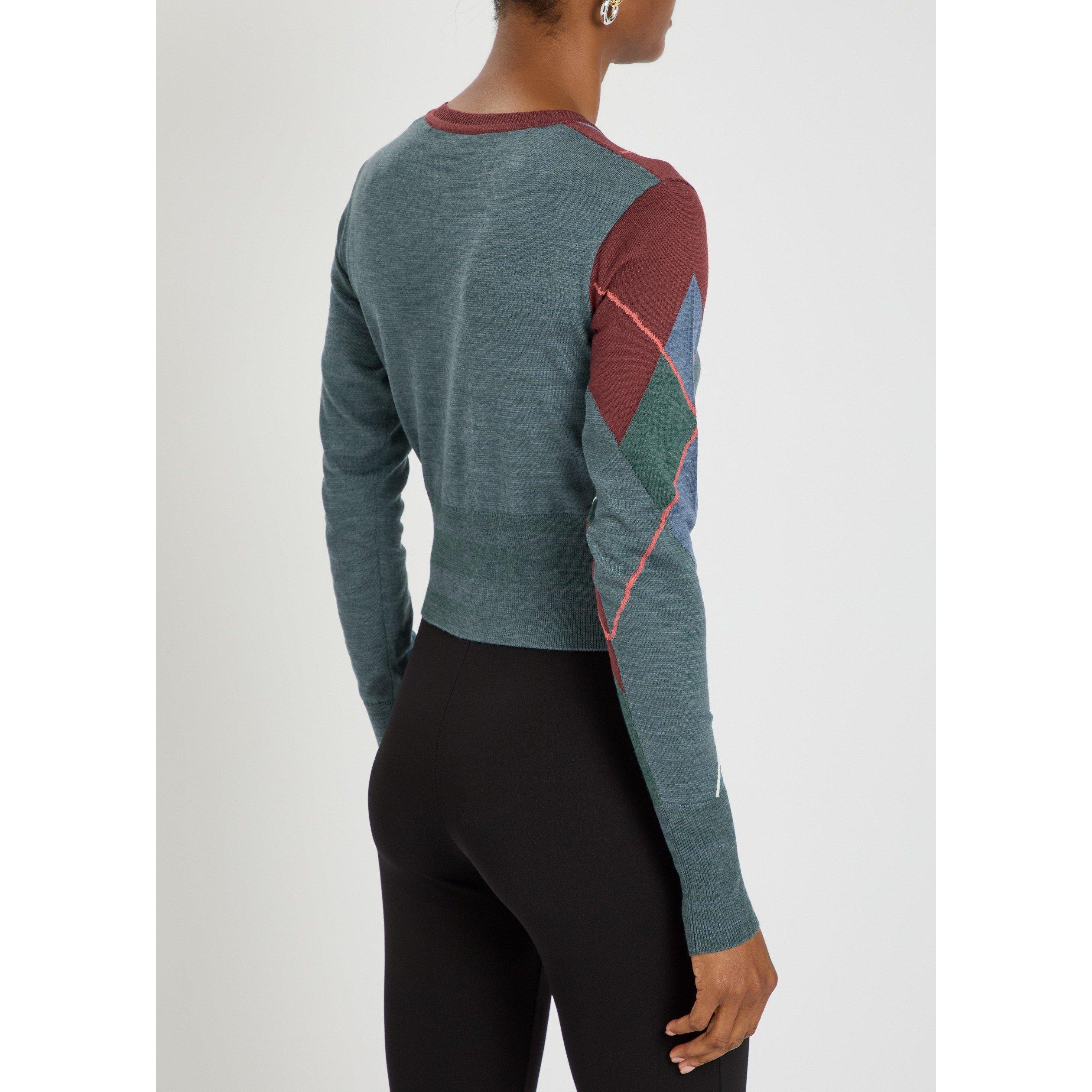 MULTICOLOURED - Vivienne Westwood - Women's Argyle Cropped Wool Slim-Fit Cardigan - 3