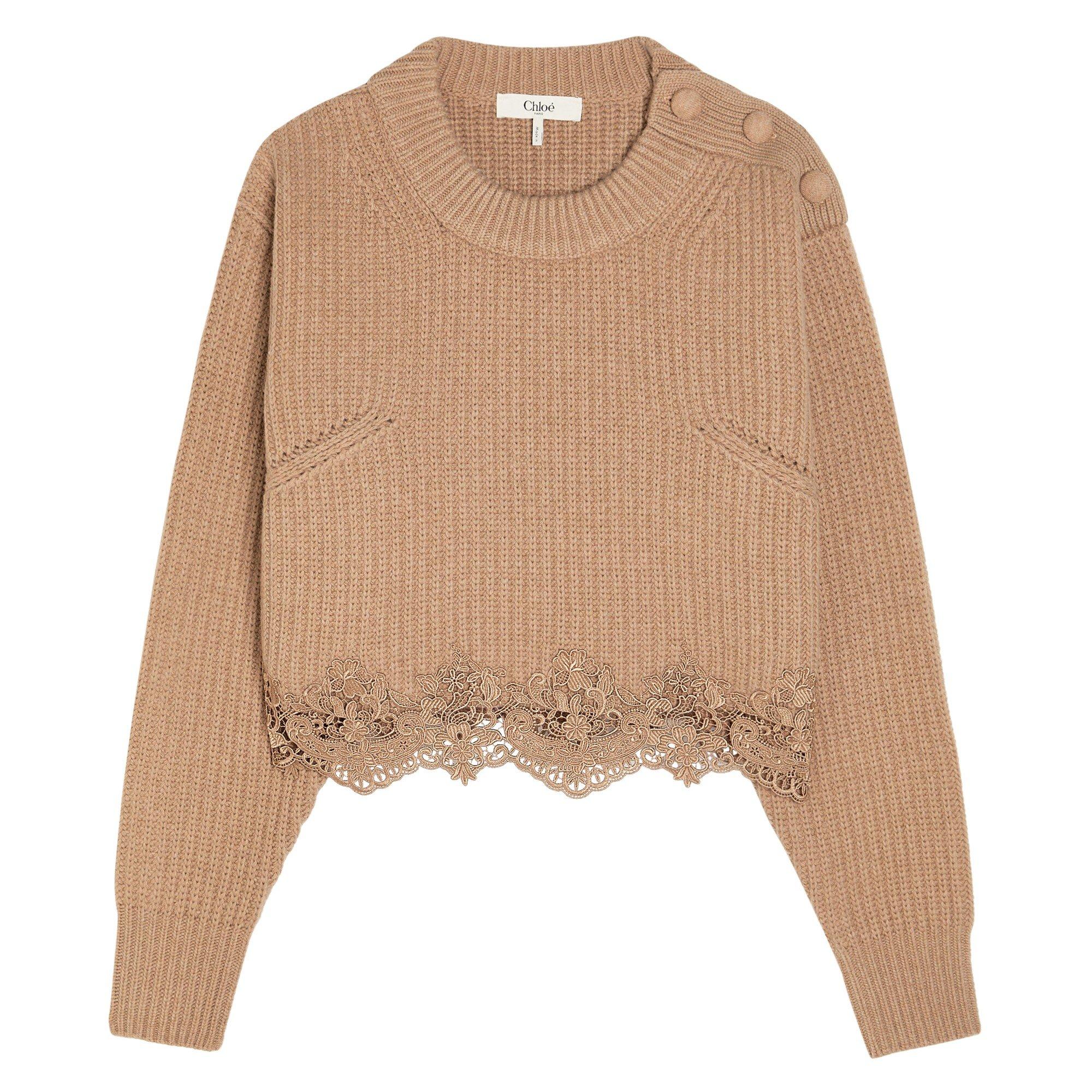 BROWN - Chloe - Women's Wool Cashmere Crew-Neck Jumper - 1