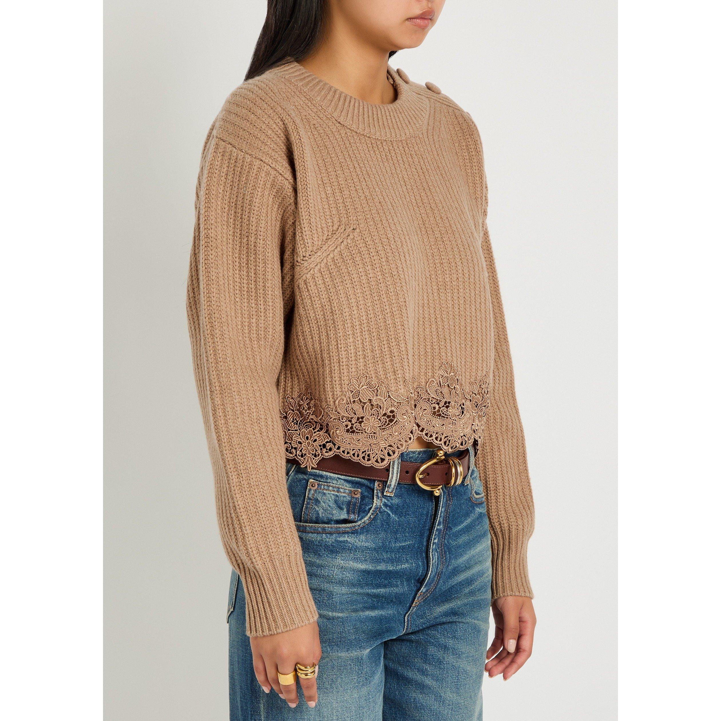 BROWN - Chloe - Women's Wool Cashmere Crew-Neck Jumper - 2