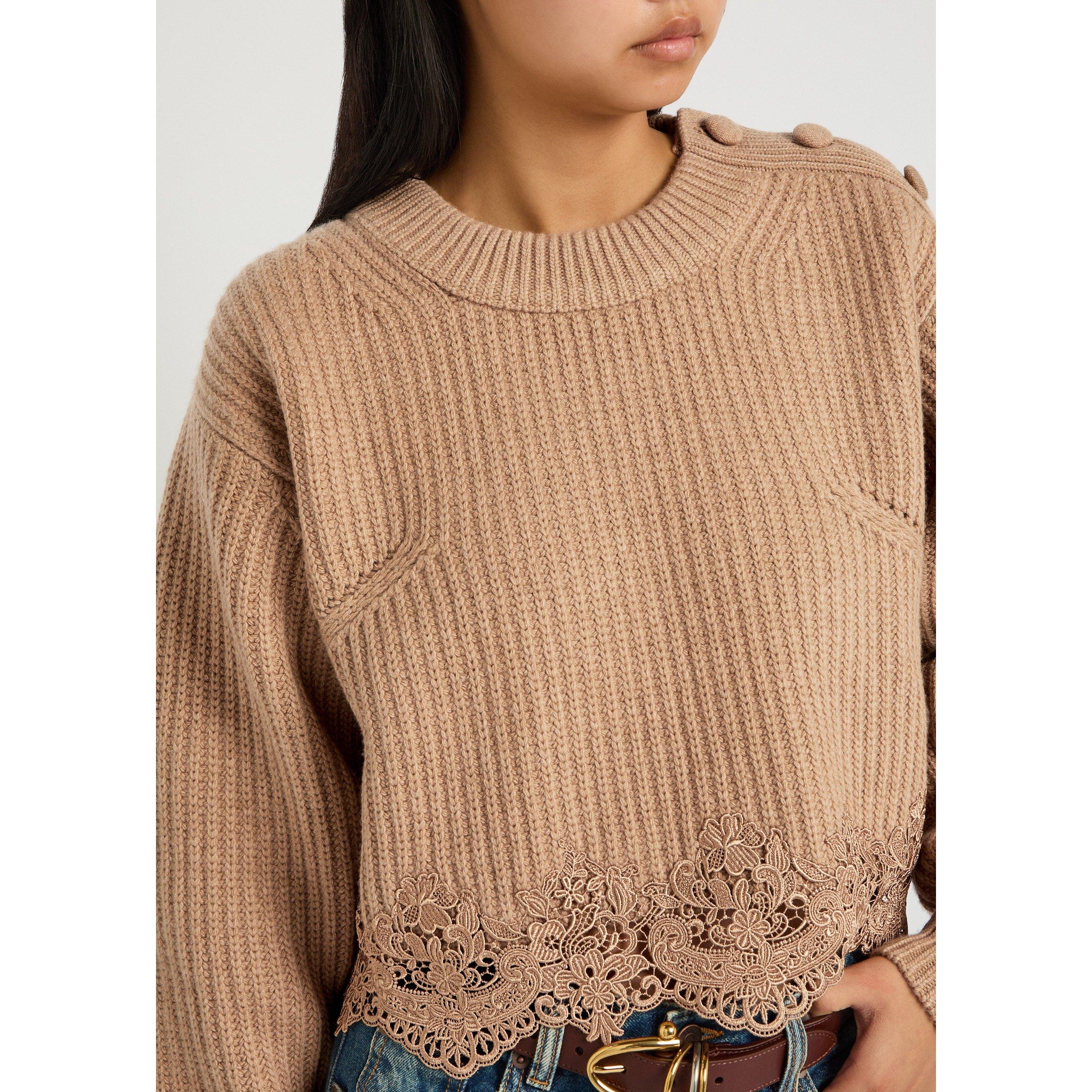 BROWN - Chloe - Women's Wool Cashmere Crew-Neck Jumper - 4