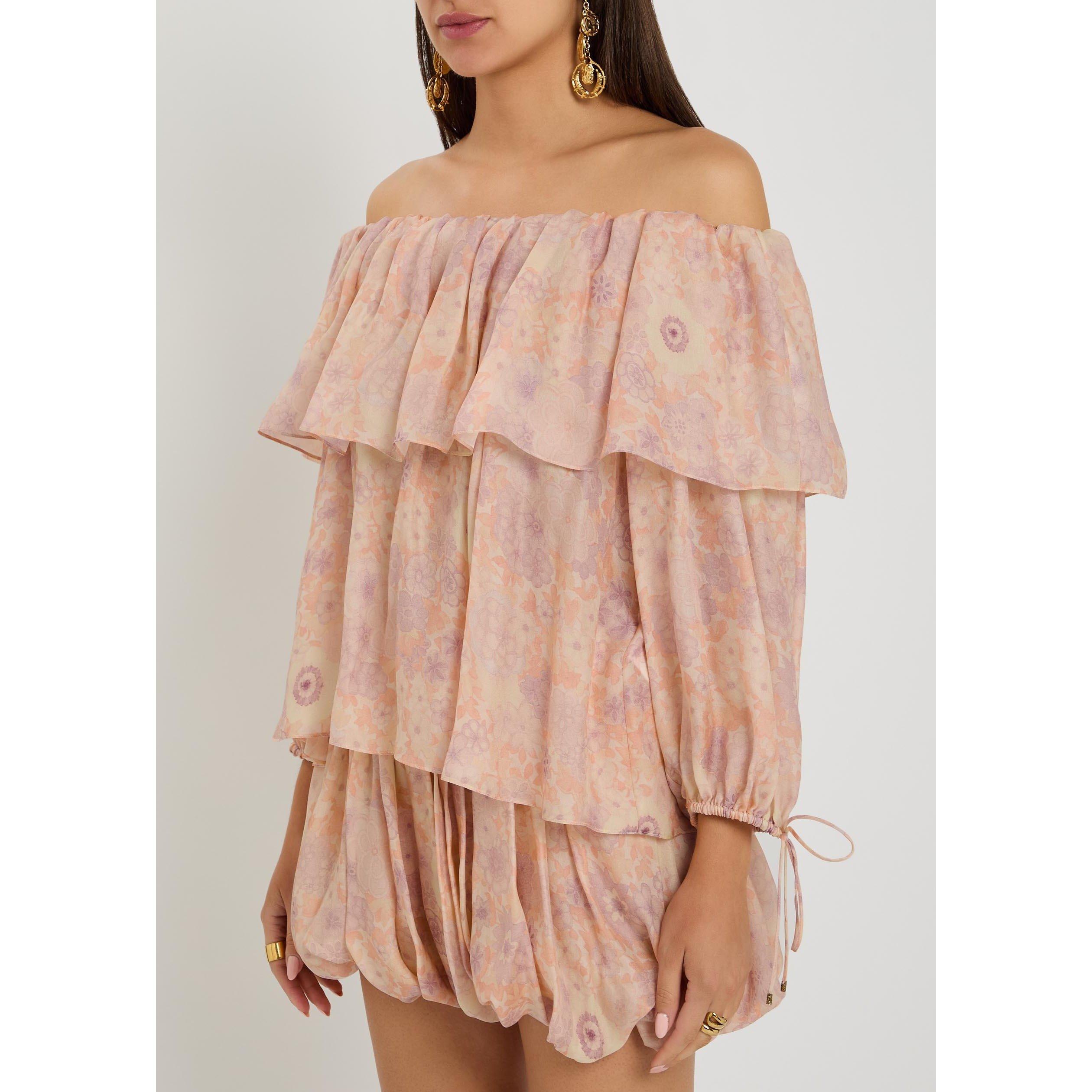 PINK AND OTHER - Chloe - Women's Silk Floral 3/4 Sleeve Off-Shoulder Top - 2