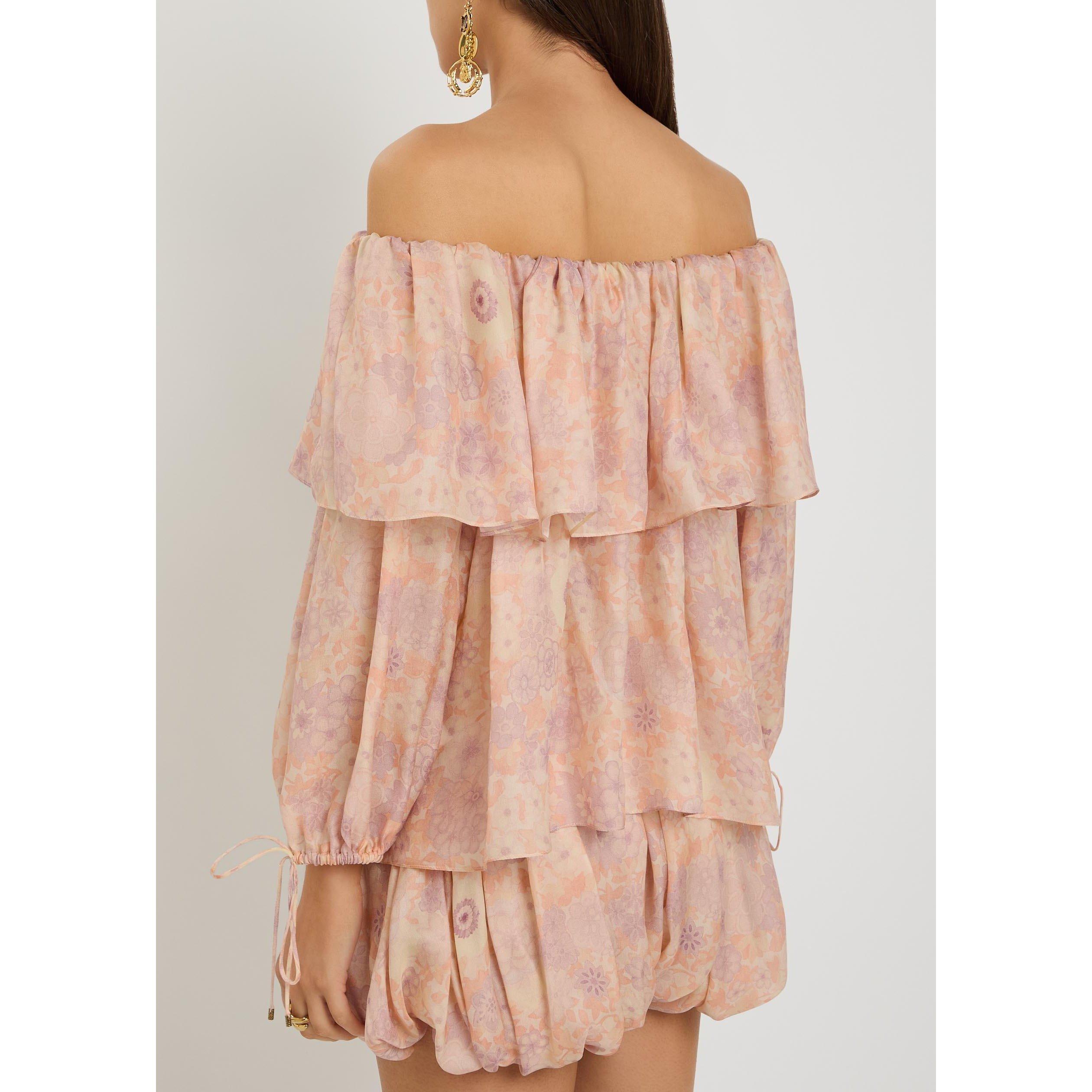 PINK AND OTHER - Chloe - Women's Silk Floral 3/4 Sleeve Off-Shoulder Top - 3