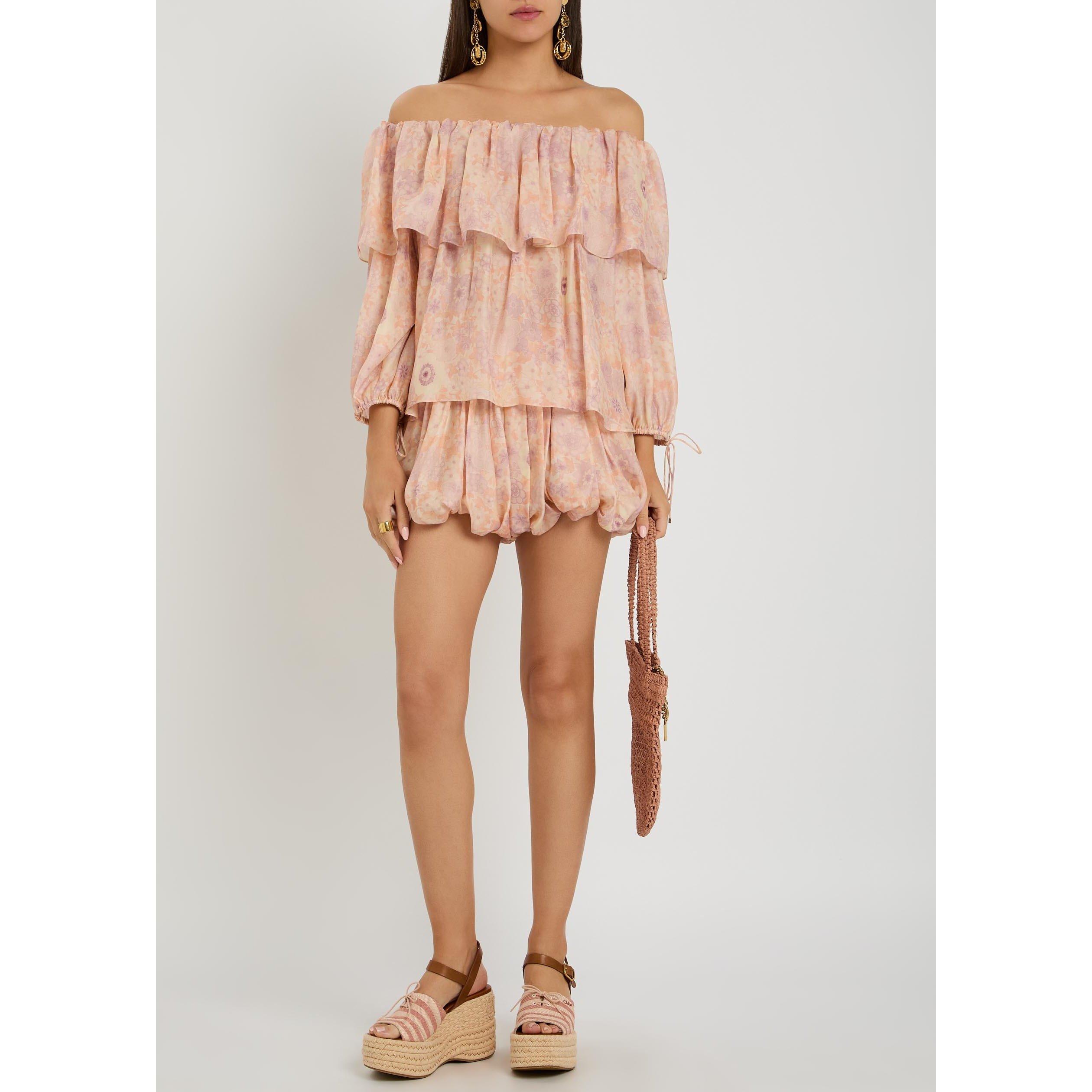 PINK AND OTHER - Chloe - Women's Silk Floral 3/4 Sleeve Off-Shoulder Top - 5