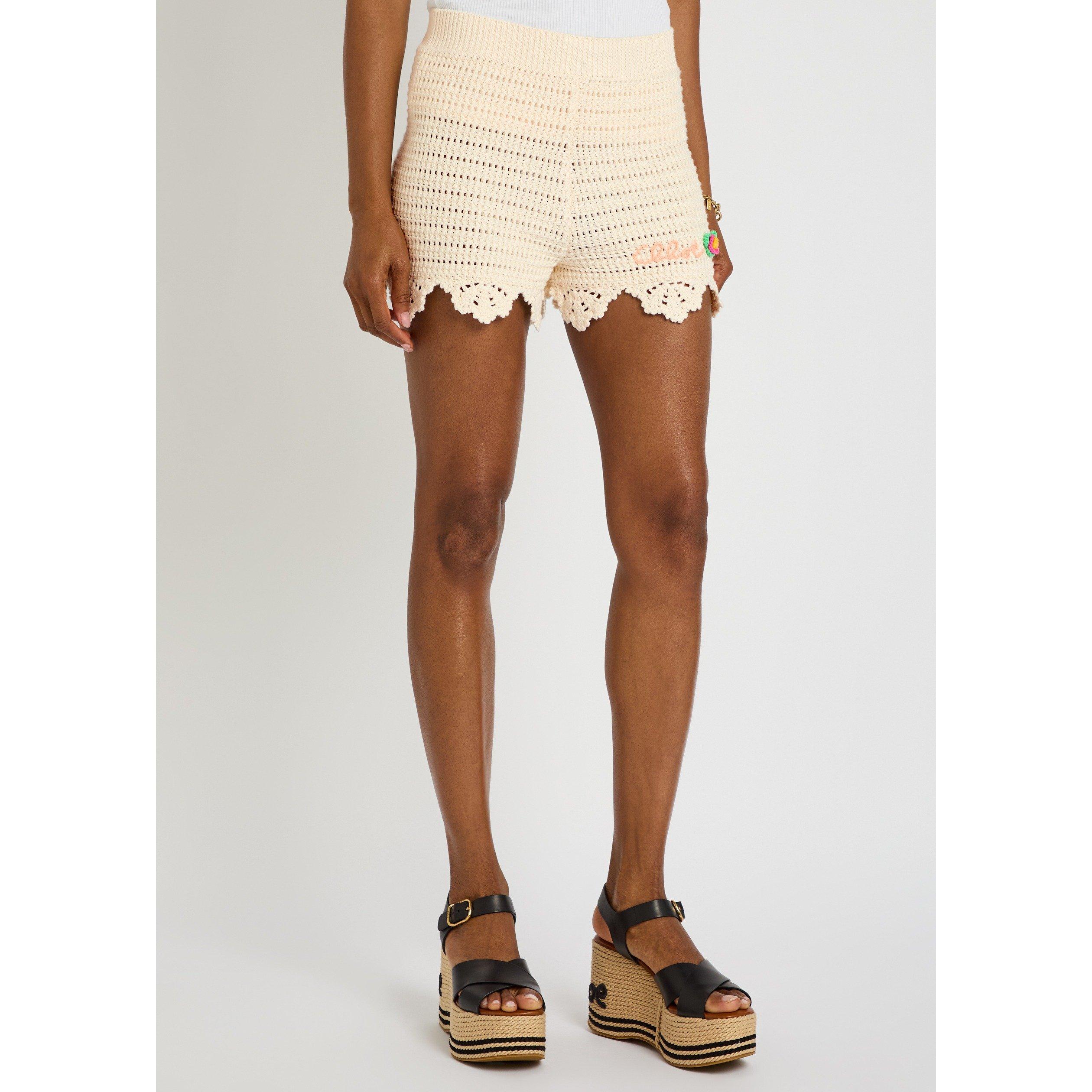 WHITE - Chloe - Women's Cotton Crochet Slim-Fit Shorts - 2