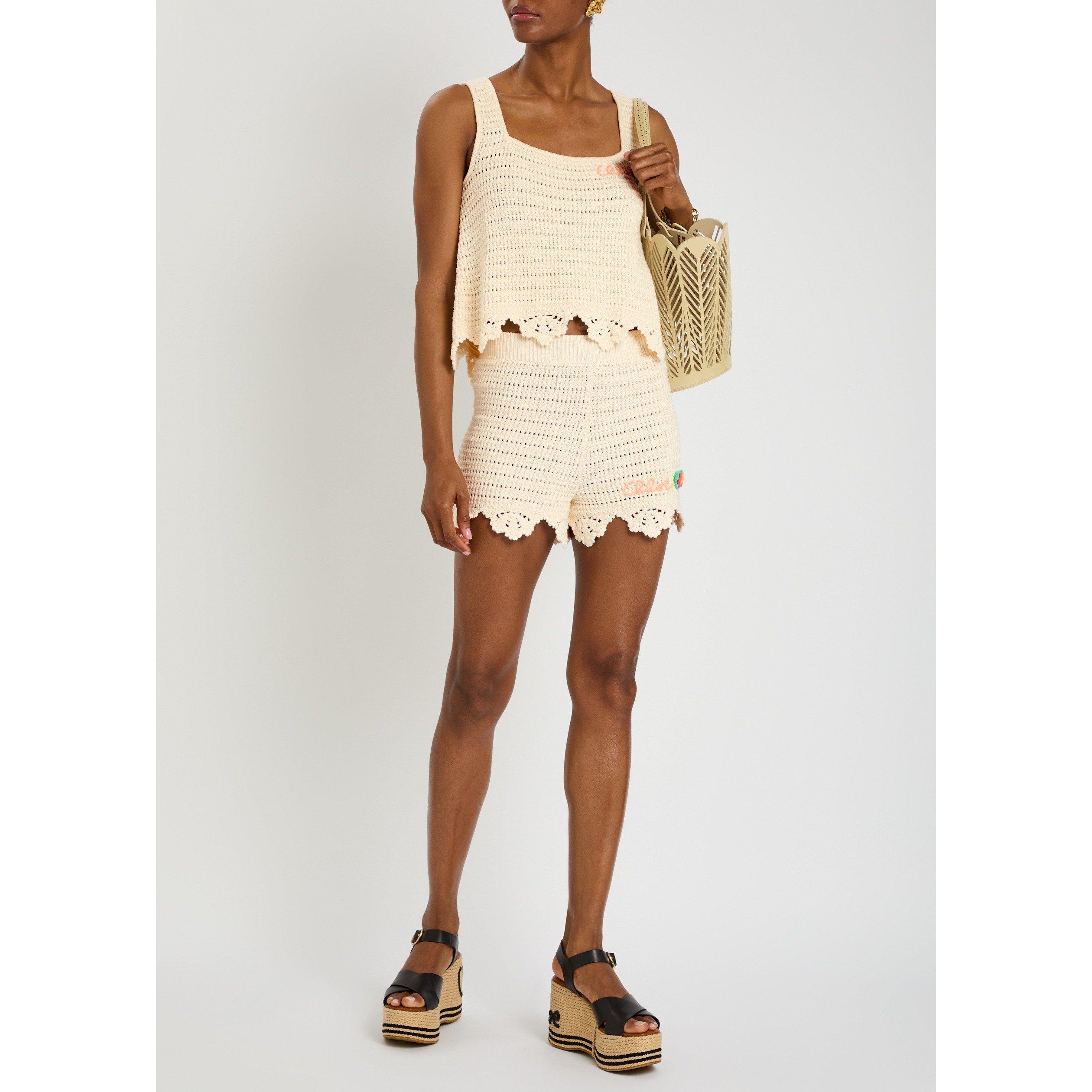 WHITE - Chloe - Women's Cotton Crochet Slim-Fit Shorts - 5