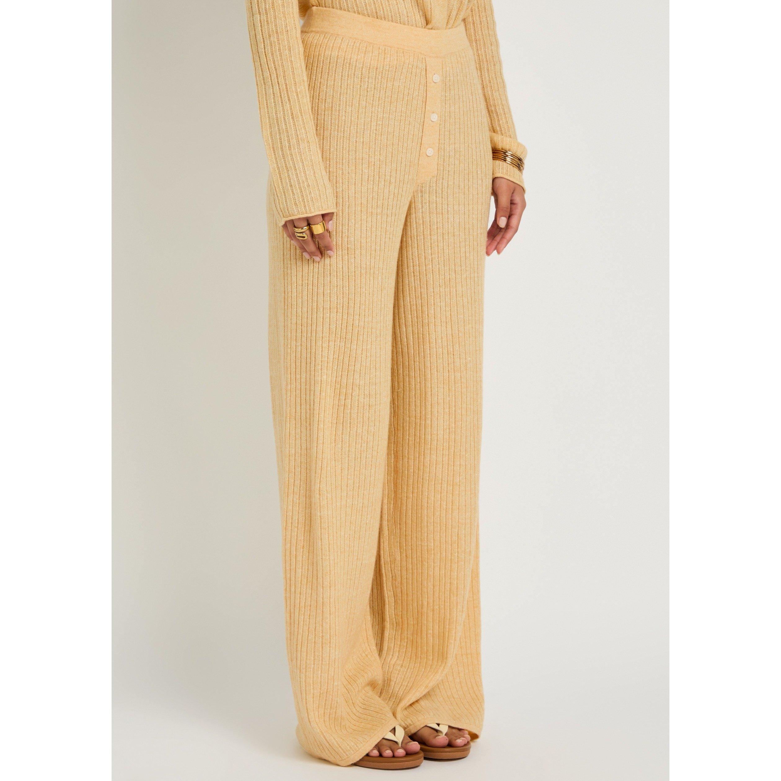 YELLOW - Guest in Residence - Women's Rib Everywear Cashmere Linen Wide-Leg Trousers - 2