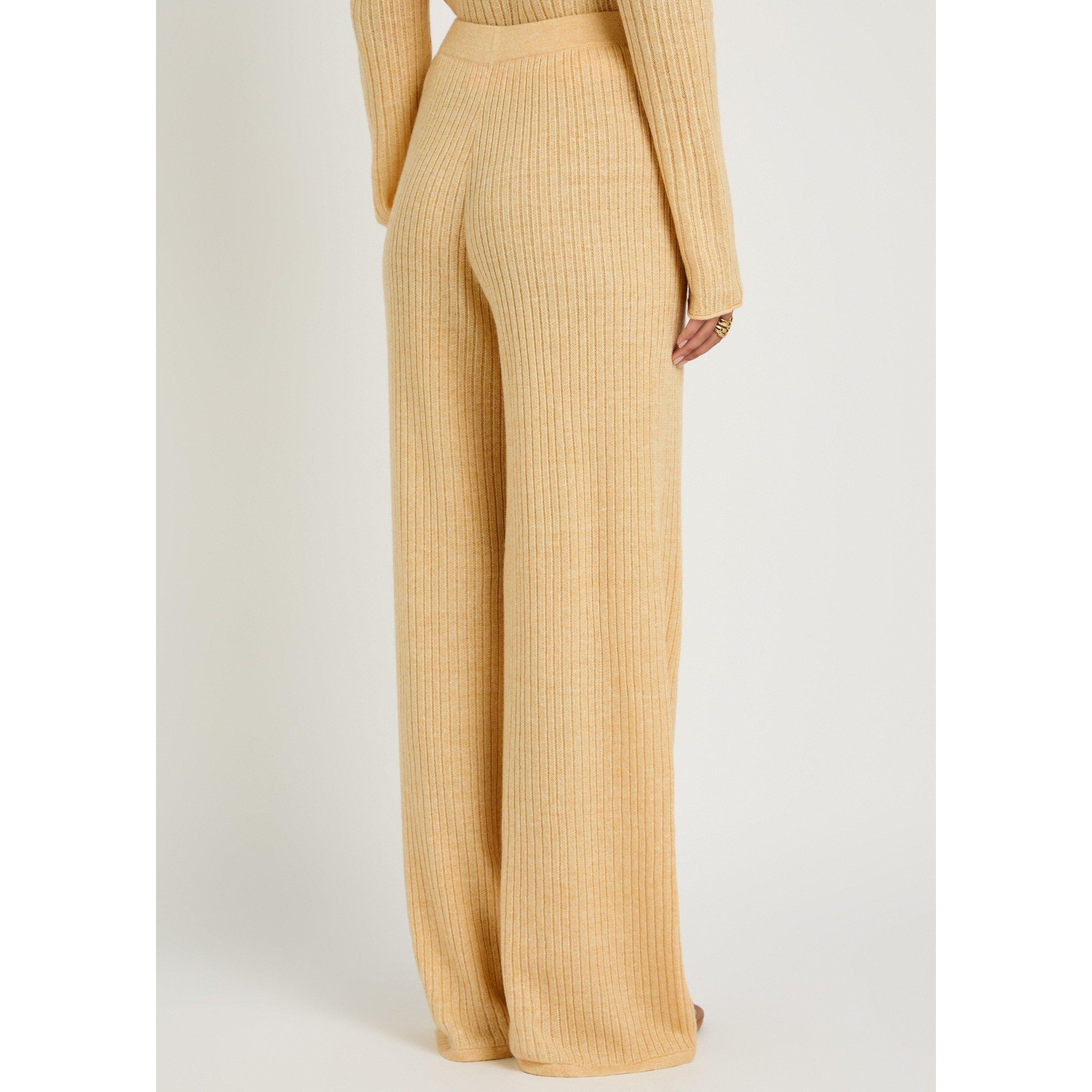 YELLOW - Guest in Residence - Women's Rib Everywear Cashmere Linen Wide-Leg Trousers - 3