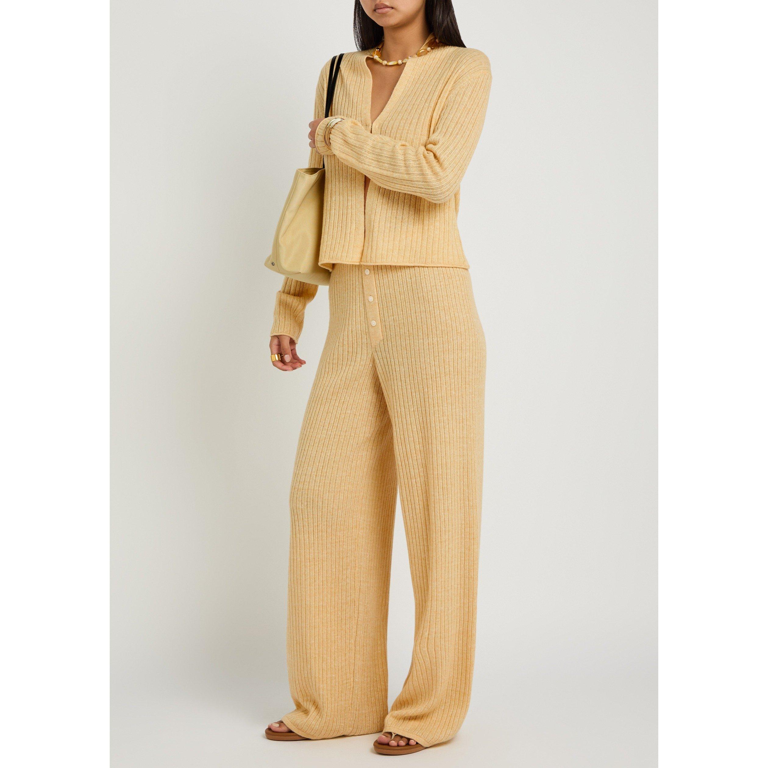 YELLOW - Guest in Residence - Women's Rib Everywear Cashmere Linen Wide-Leg Trousers - 5