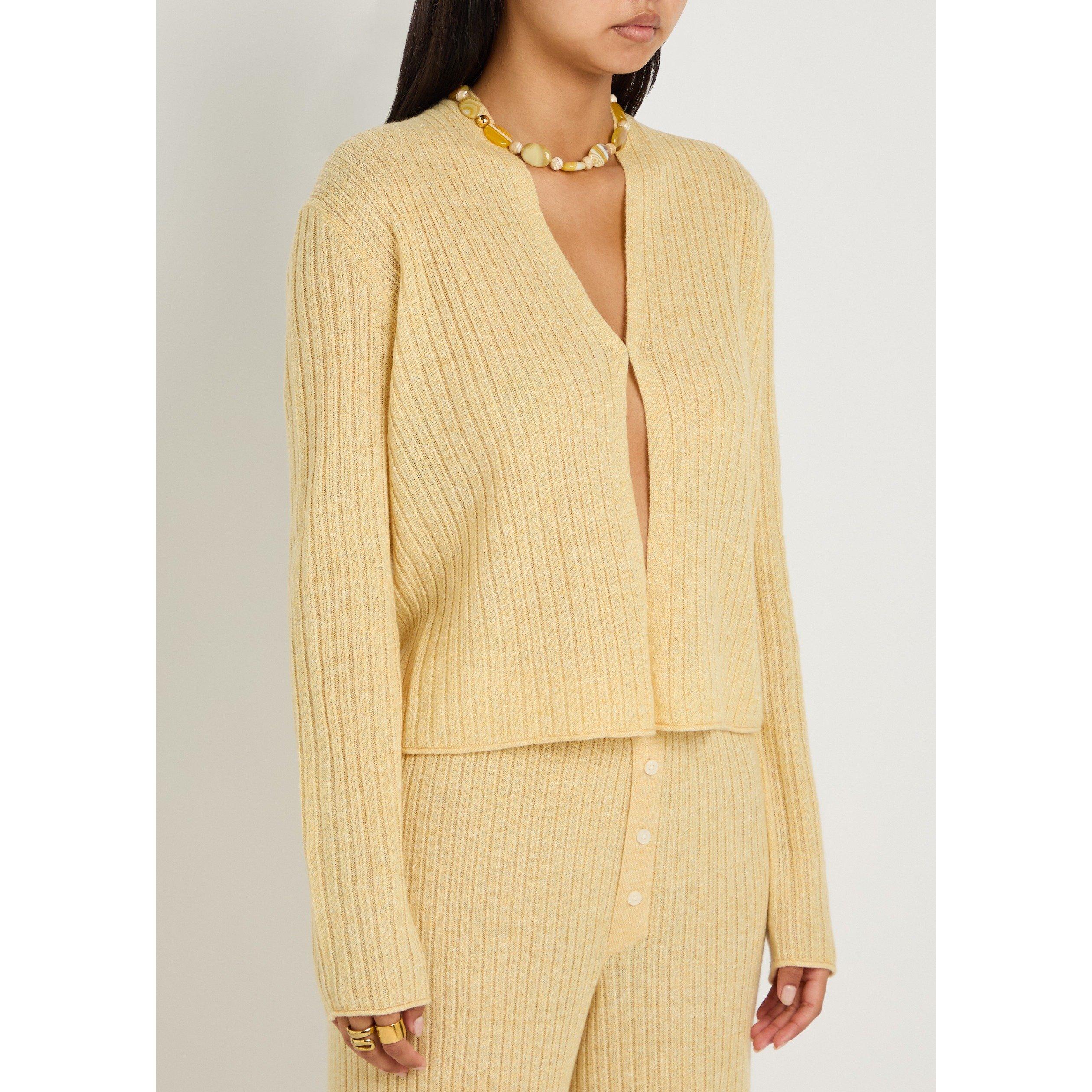 YELLOW - Guest in Residence - Women's Rib Stealth Cashmere Linen V-Neck Cardigan - 2