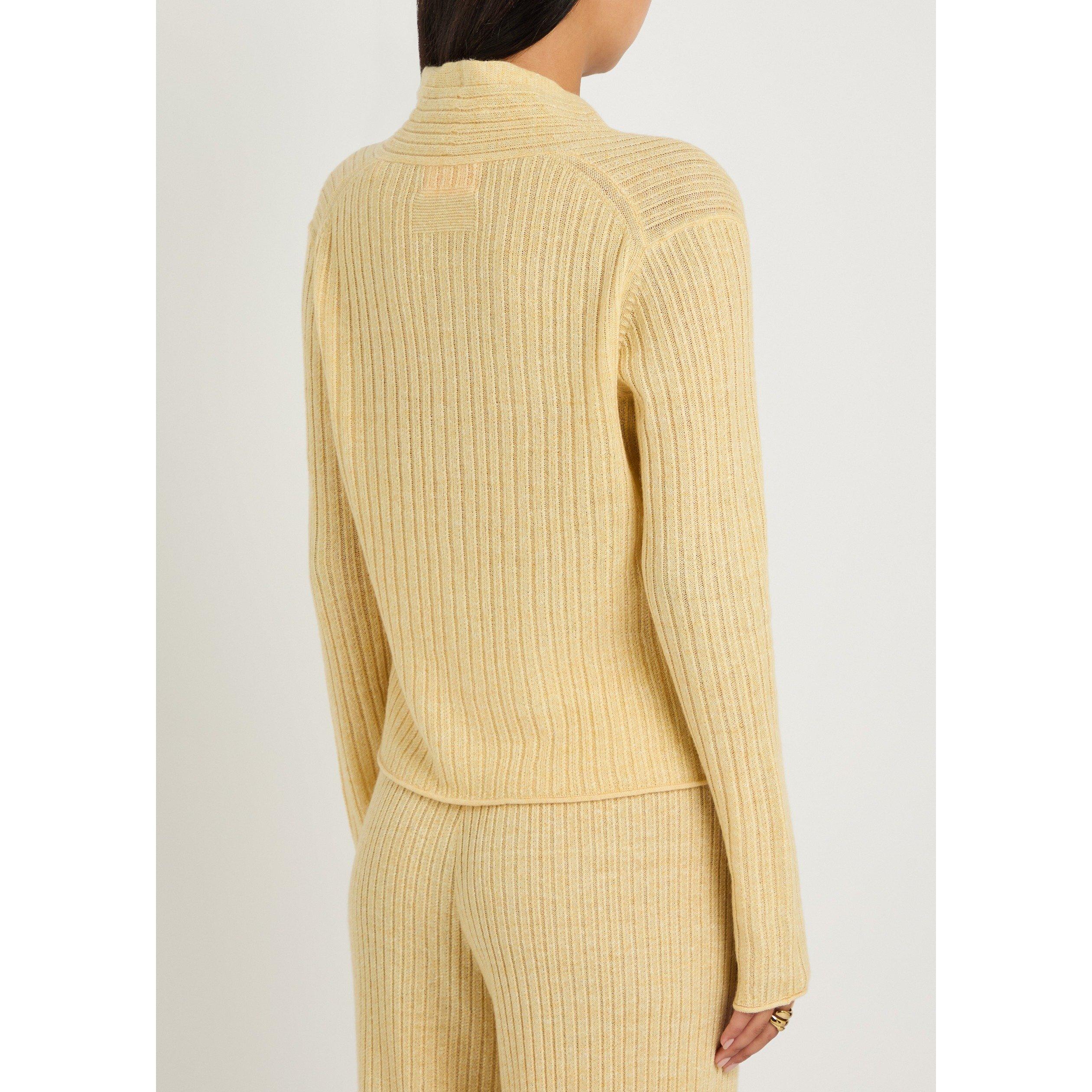 YELLOW - Guest in Residence - Women's Rib Stealth Cashmere Linen V-Neck Cardigan - 3