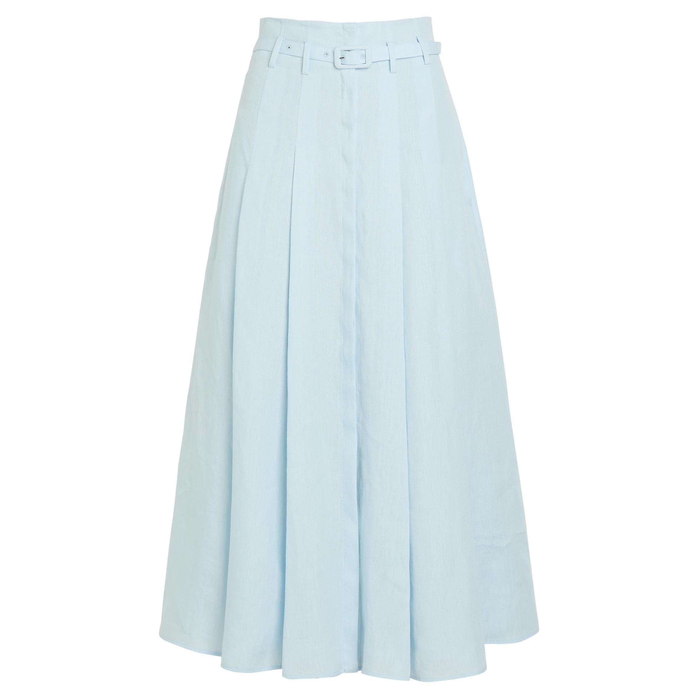 LIGHT BLUE - Gabriela Hearst - Women's Dugald Linen High-Waisted Pleated Skirt - 1