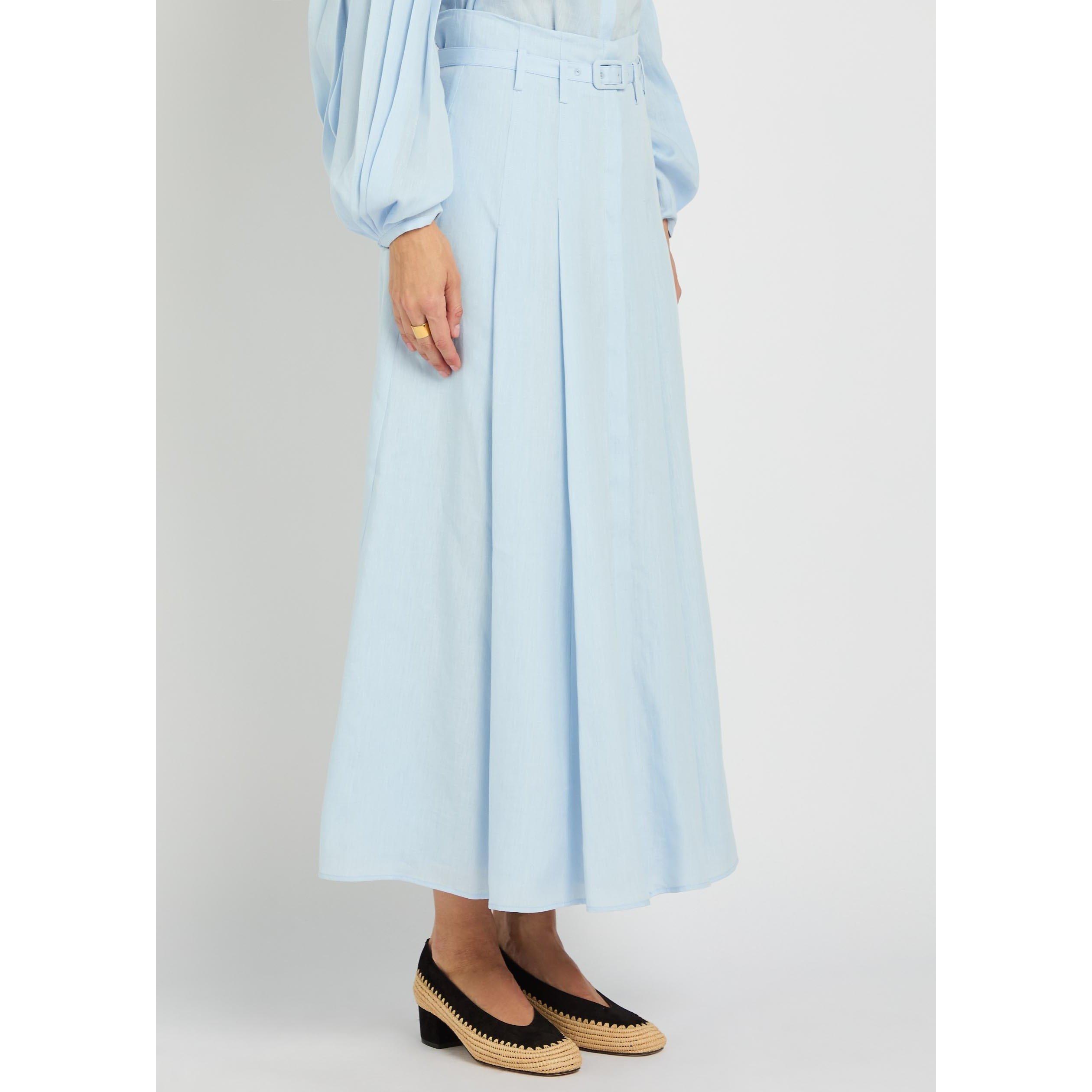 LIGHT BLUE - Gabriela Hearst - Women's Dugald Linen High-Waisted Pleated Skirt - 2