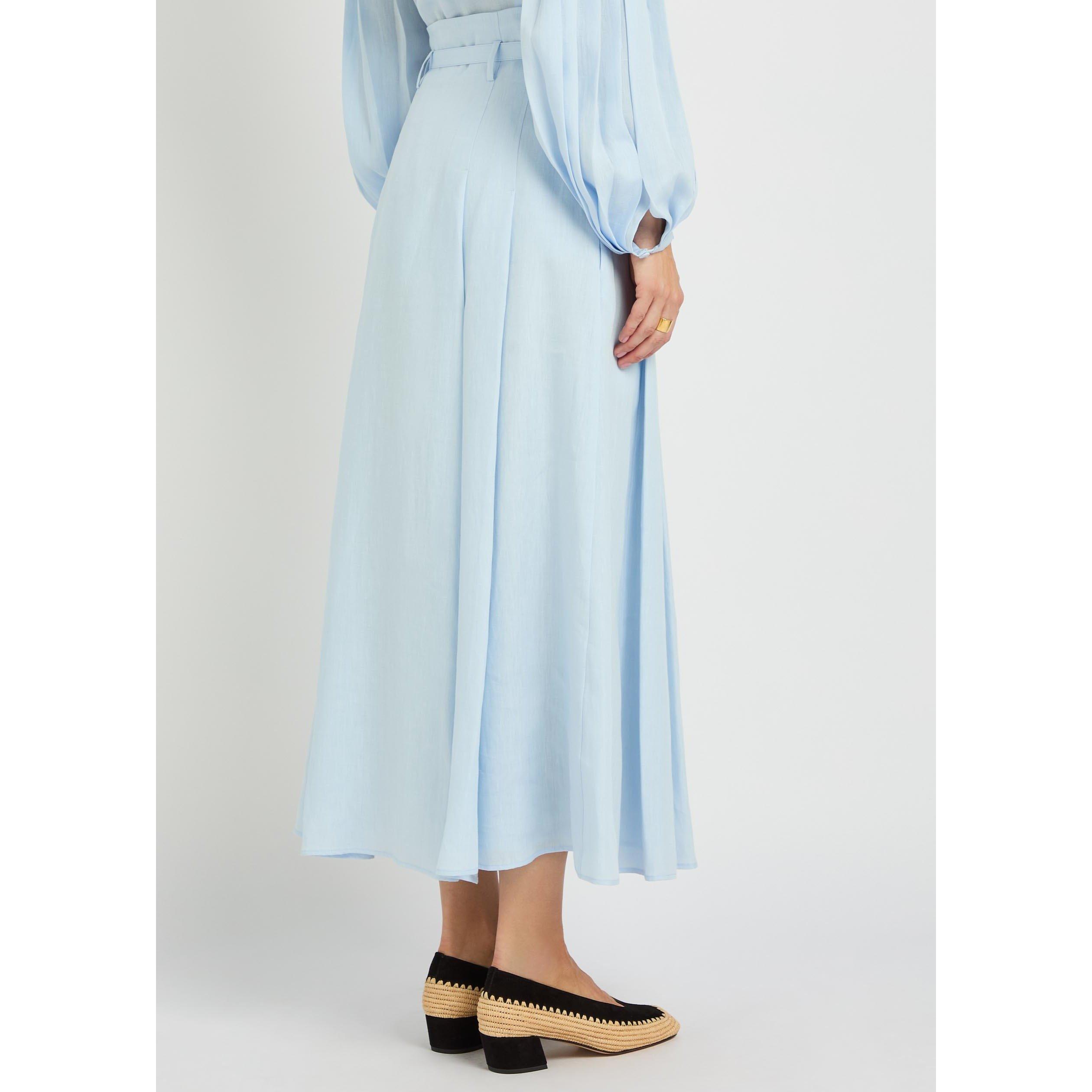 LIGHT BLUE - Gabriela Hearst - Women's Dugald Linen High-Waisted Pleated Skirt - 3