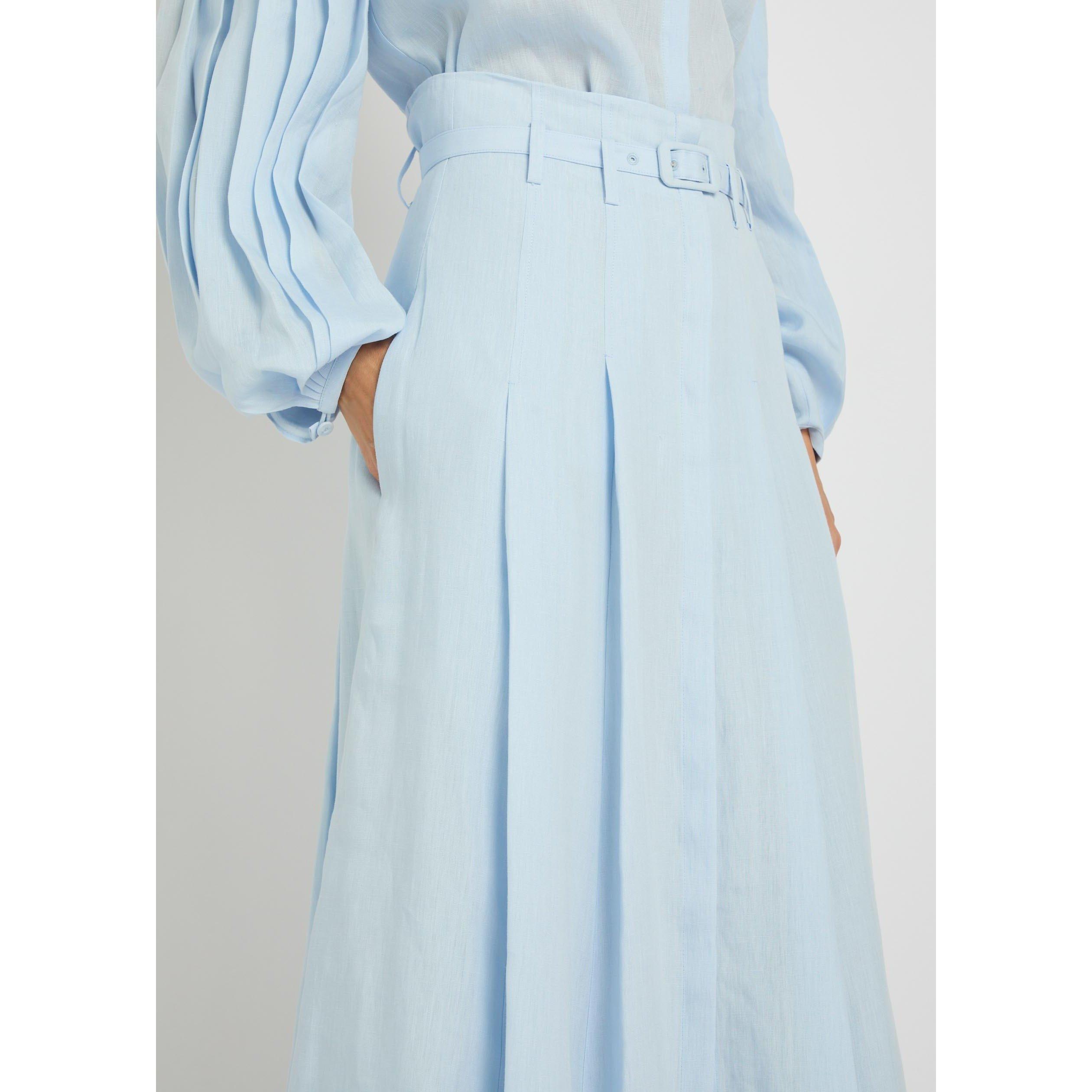 LIGHT BLUE - Gabriela Hearst - Women's Dugald Linen High-Waisted Pleated Skirt - 4