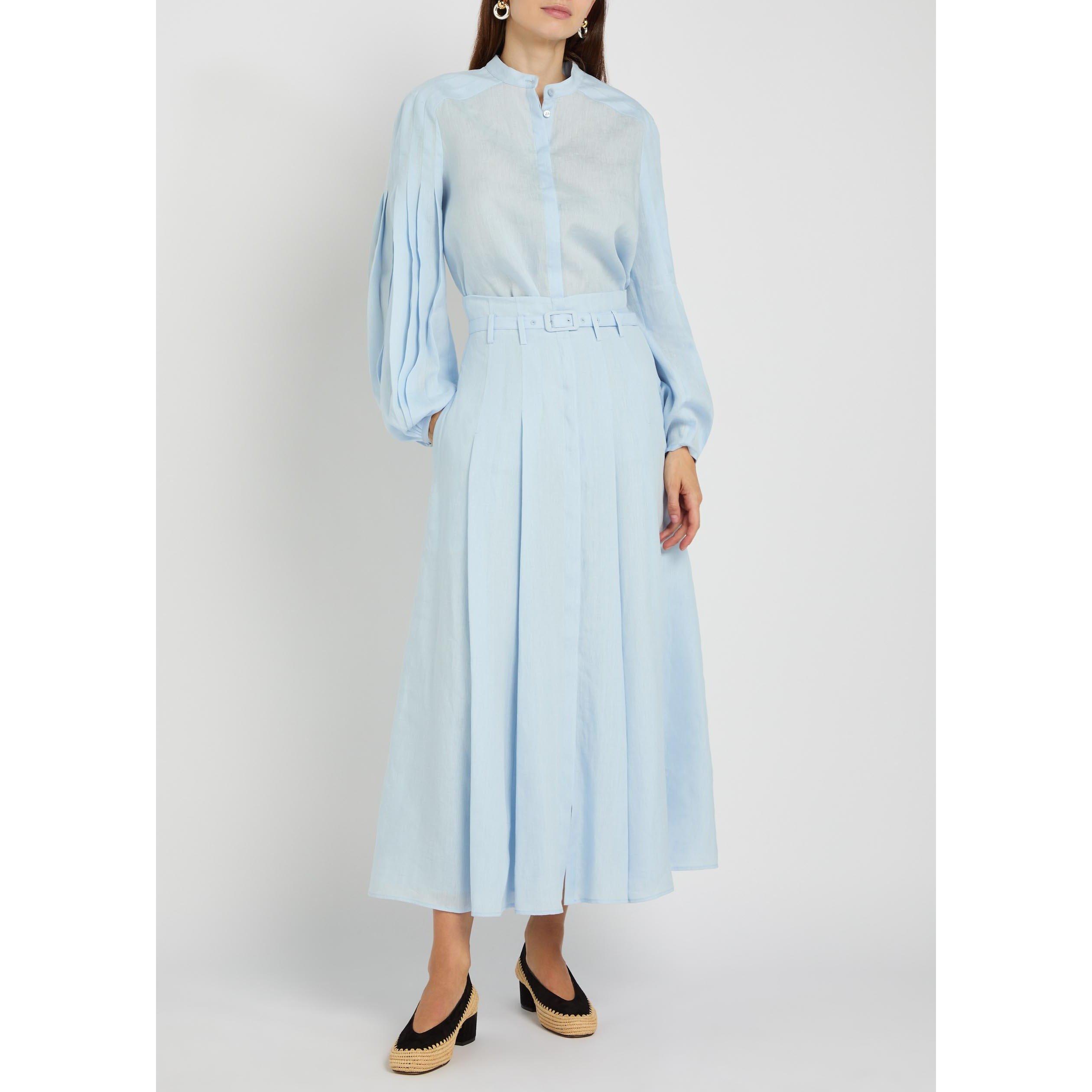 LIGHT BLUE - Gabriela Hearst - Women's Dugald Linen High-Waisted Pleated Skirt - 5