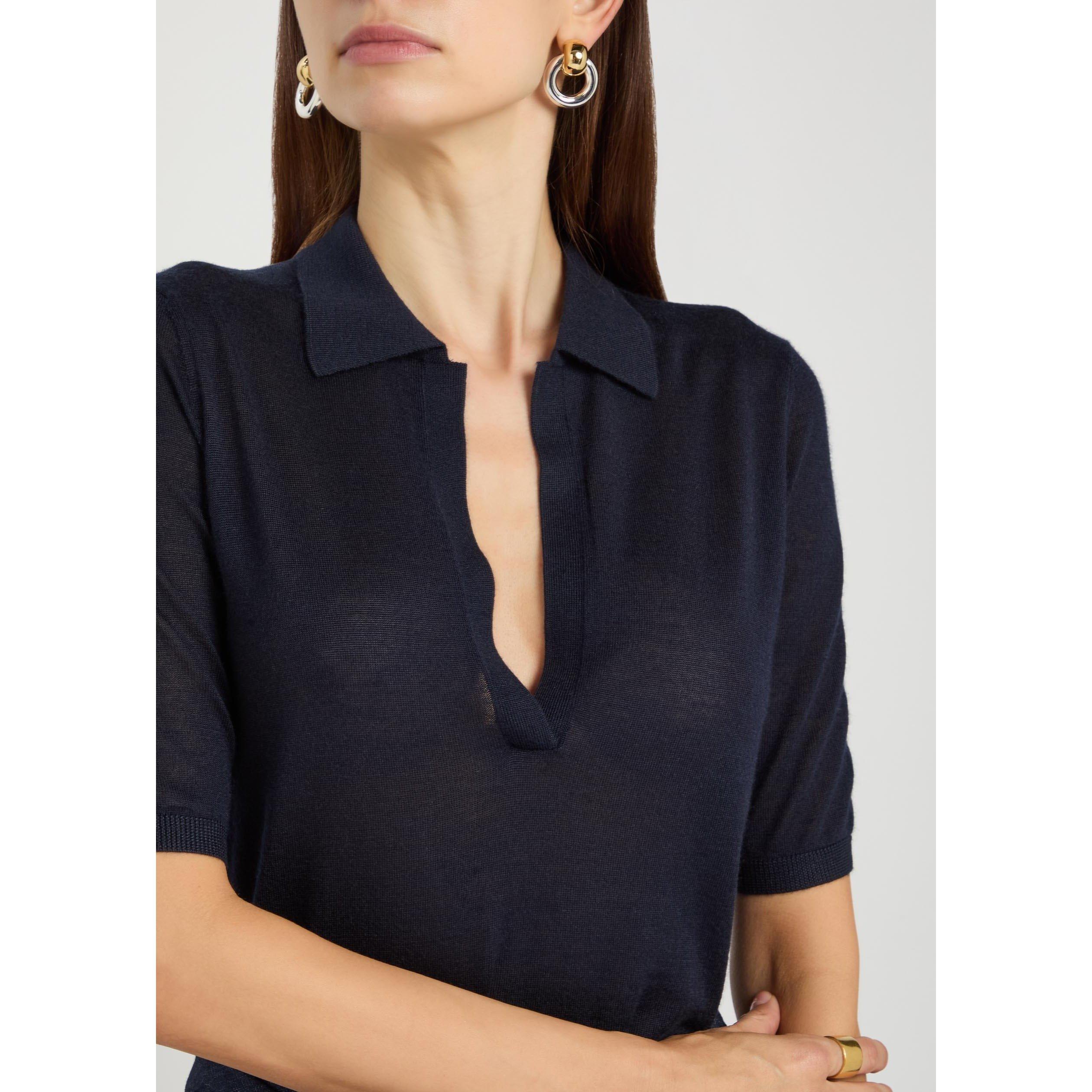 NAVY - Gabriela Hearst - Women's Frank Cashmere Short-Sleeve Slim-Fit Polo Shirt - 4