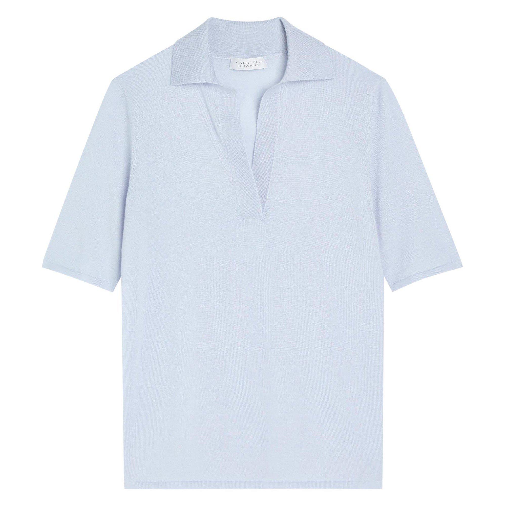 LIGHT BLUE - Gabriela Hearst - Women's Caius Cashmere Silk Short-Sleeve Polo Shirt - 1