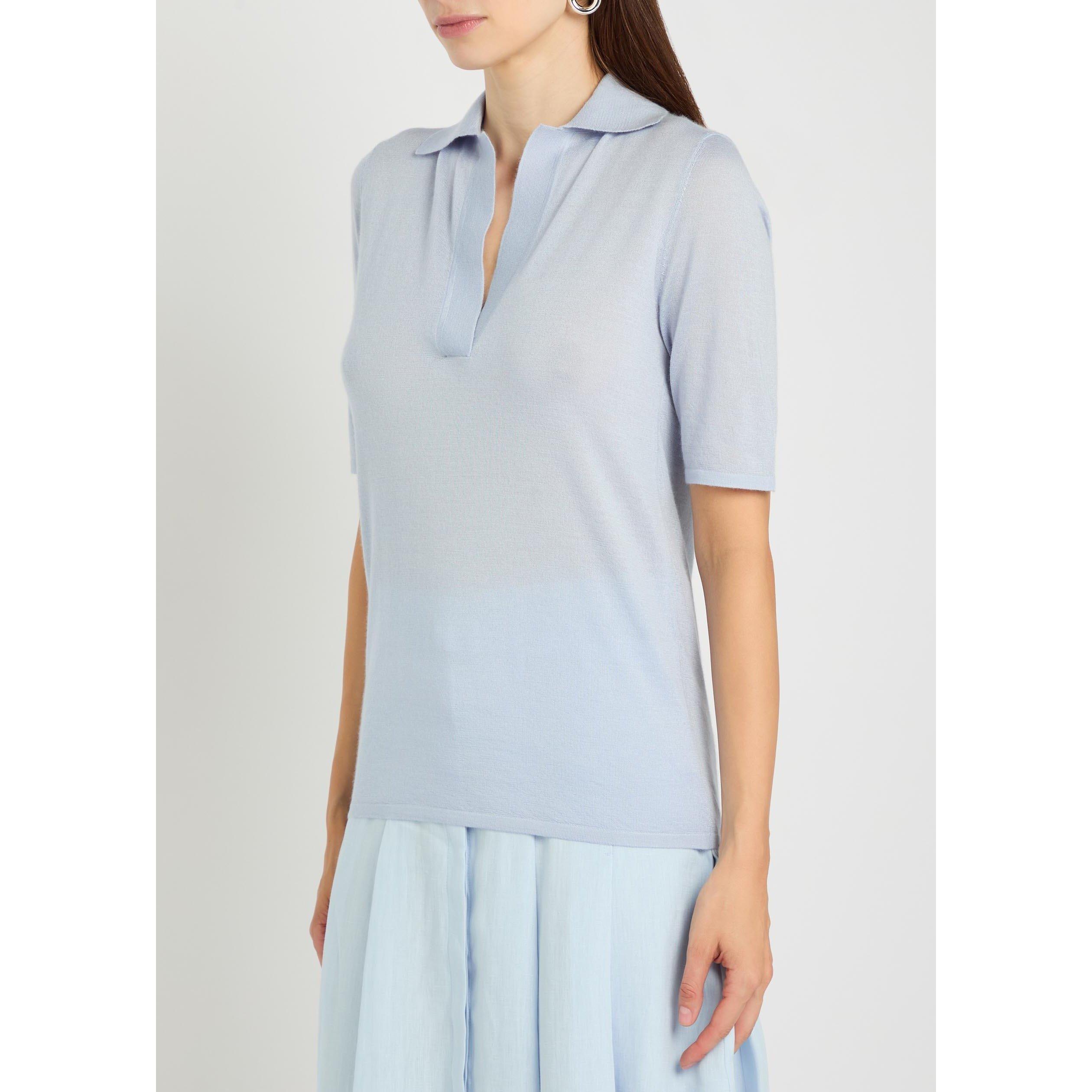 LIGHT BLUE - Gabriela Hearst - Women's Caius Cashmere Silk Short-Sleeve Polo Shirt - 2
