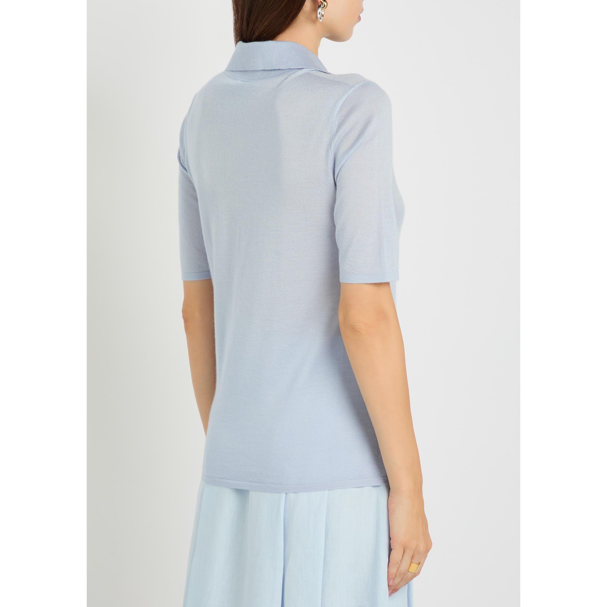 LIGHT BLUE - Gabriela Hearst - Women's Caius Cashmere Silk Short-Sleeve Polo Shirt - 3