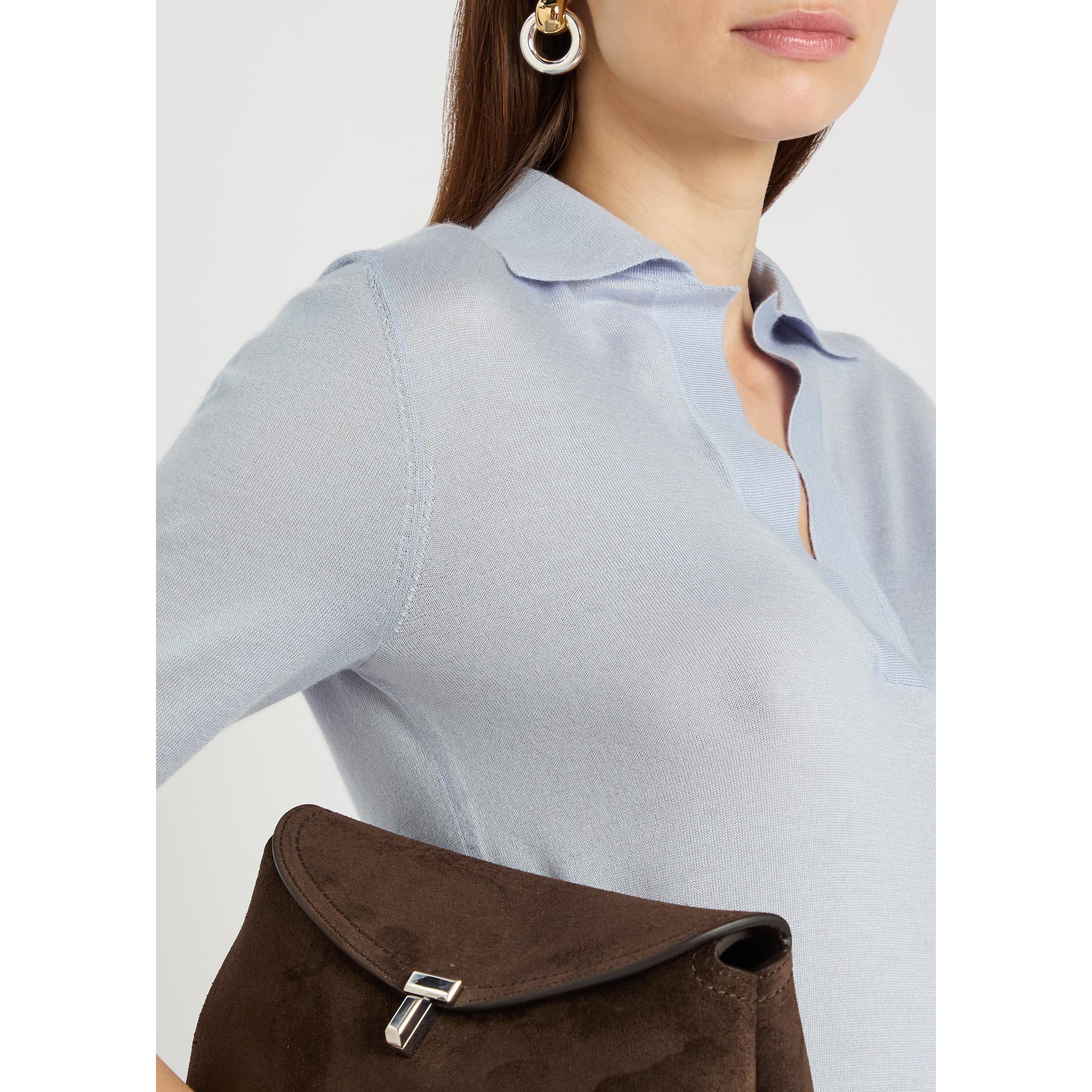 LIGHT BLUE - Gabriela Hearst - Women's Caius Cashmere Silk Short-Sleeve Polo Shirt - 4