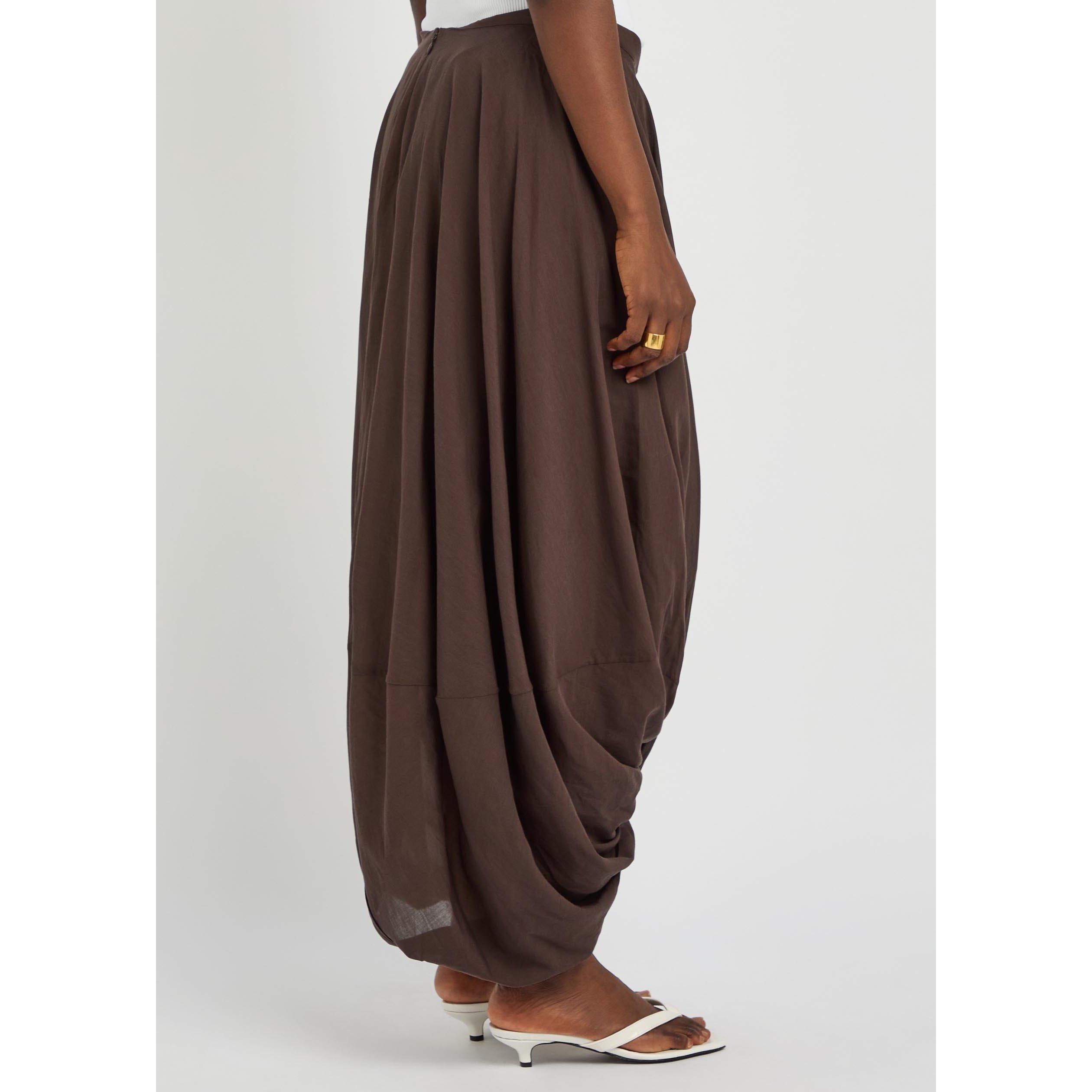 BROWN - Toteme - Women's Cocoon Cotton Midi Skirt - 3