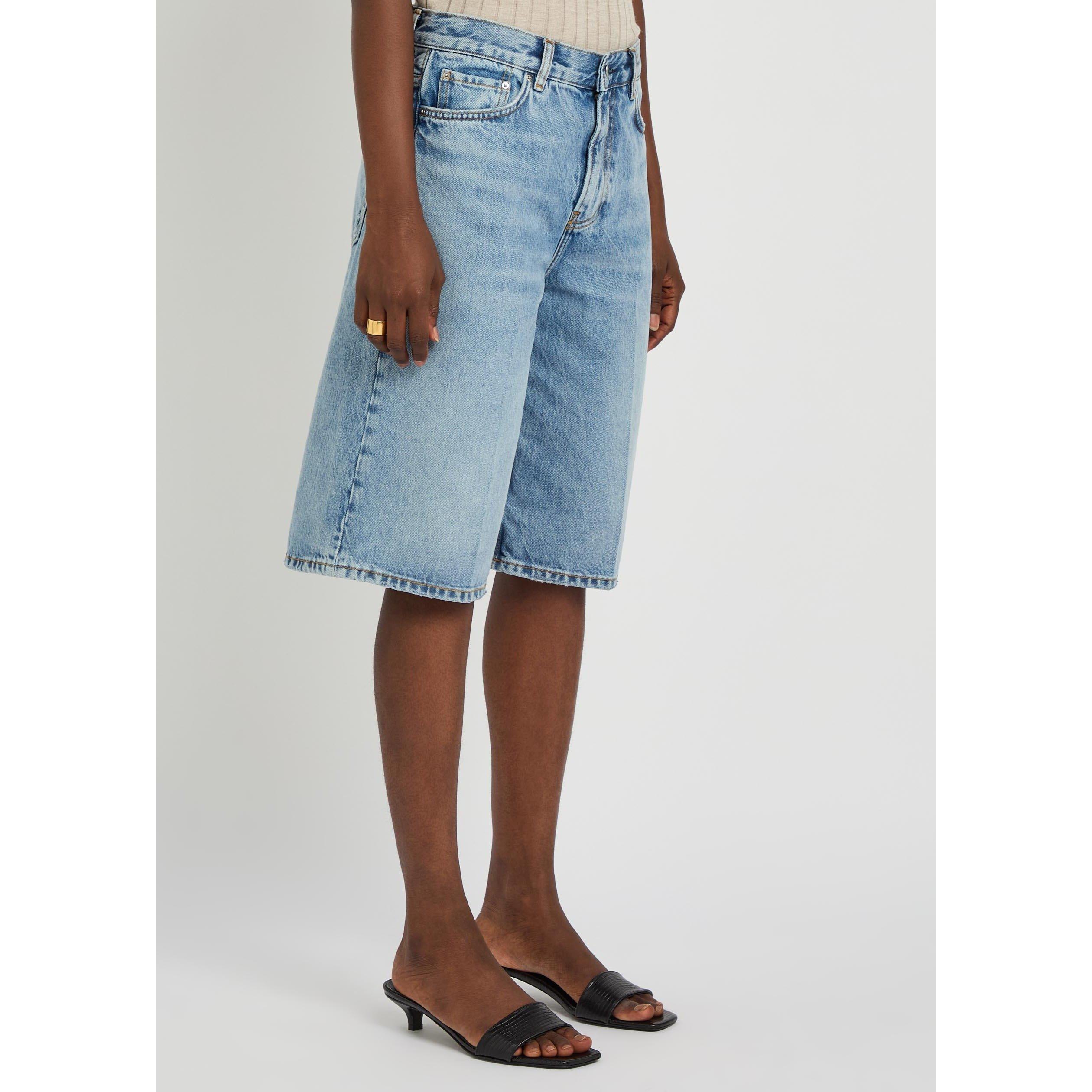 LIGHT BLUE - Toteme - Women's High-Waisted Cotton Denim Shorts - 2