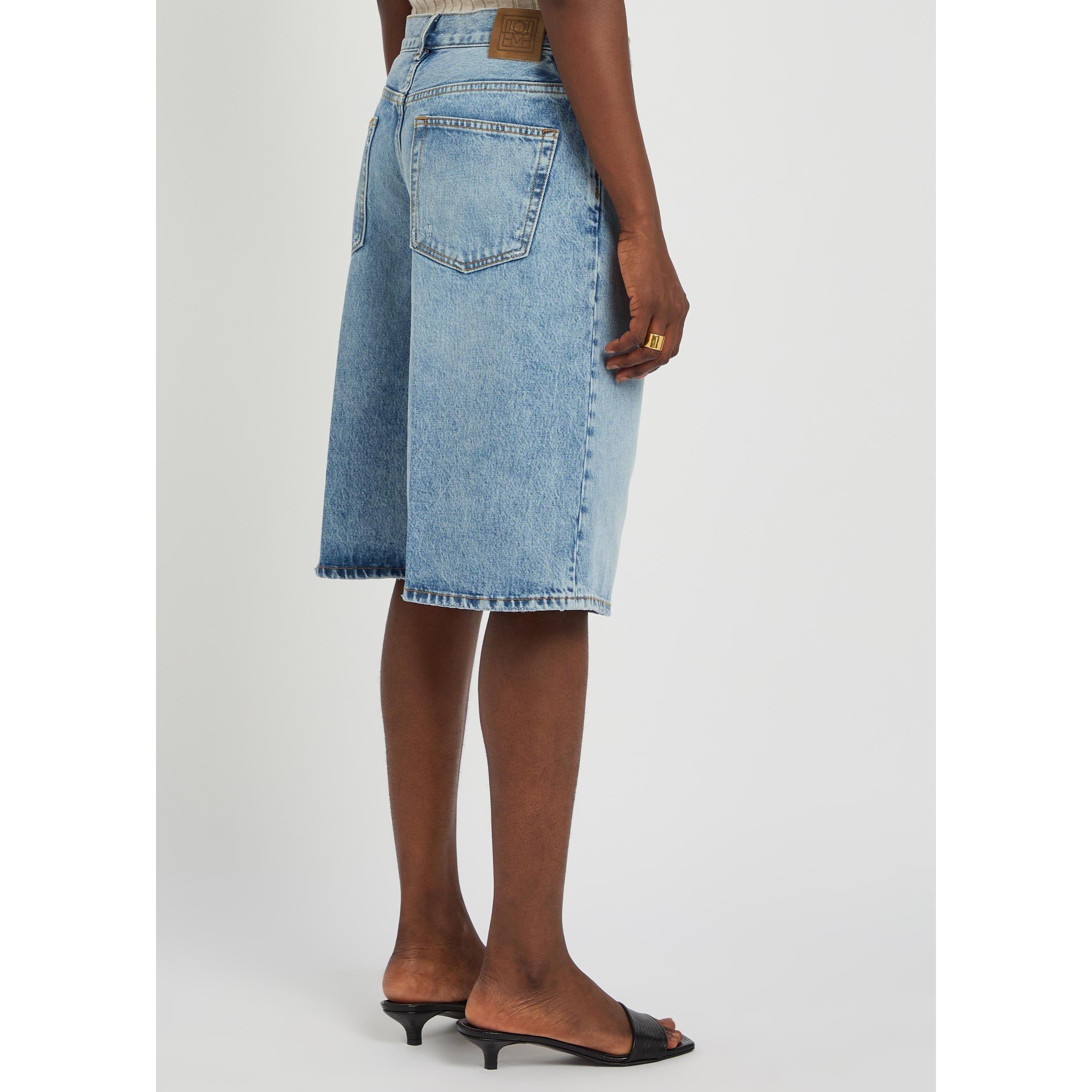 LIGHT BLUE - Toteme - Women's High-Waisted Cotton Denim Shorts - 3
