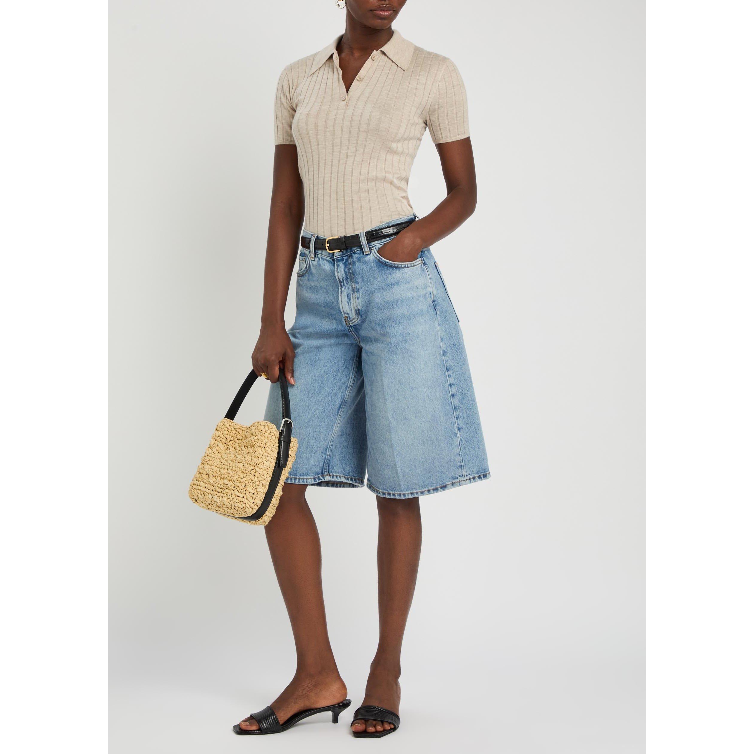 LIGHT BLUE - Toteme - Women's High-Waisted Cotton Denim Shorts - 5