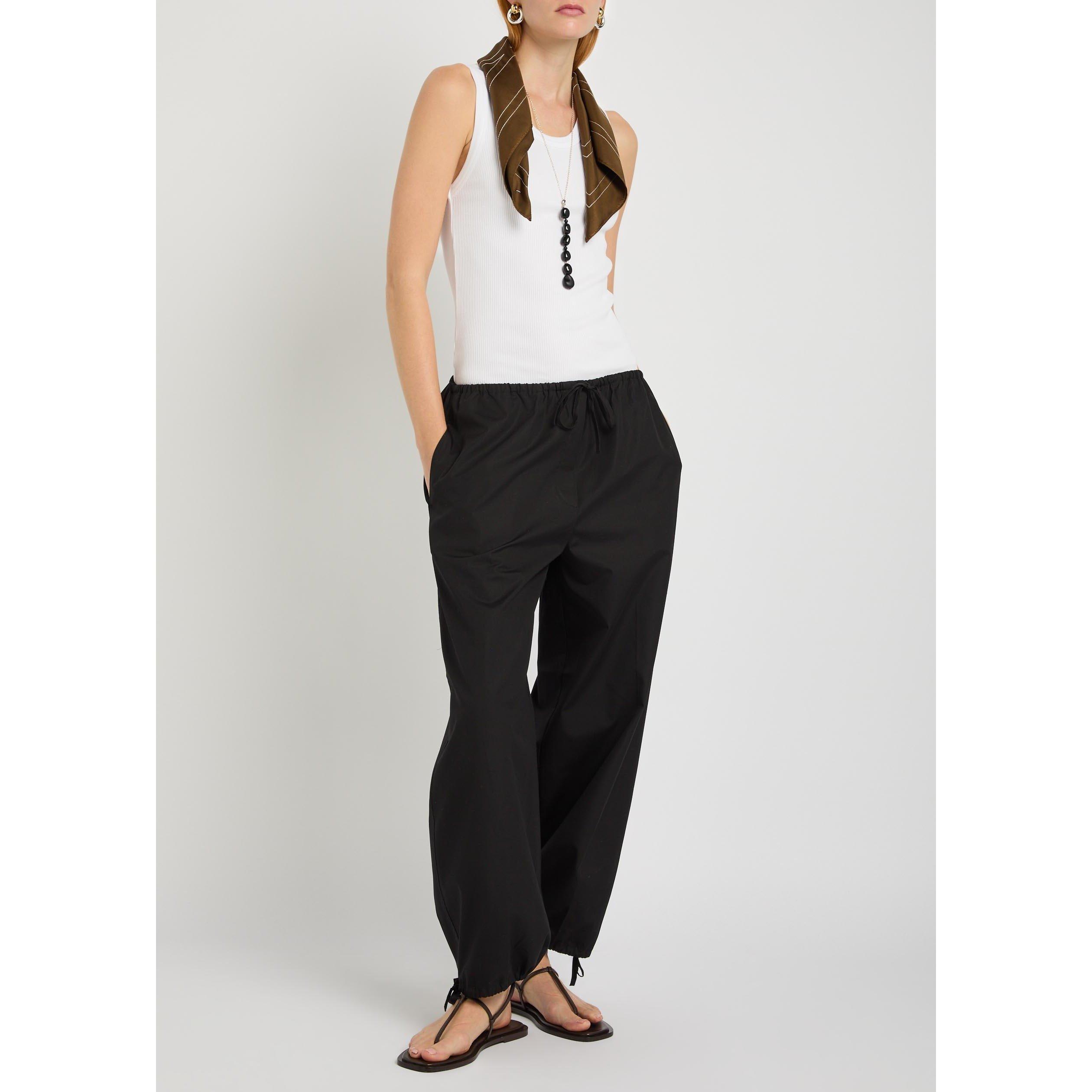 BLACK - Toteme - DRAWSTRING COTTON TROUSERS - 5
