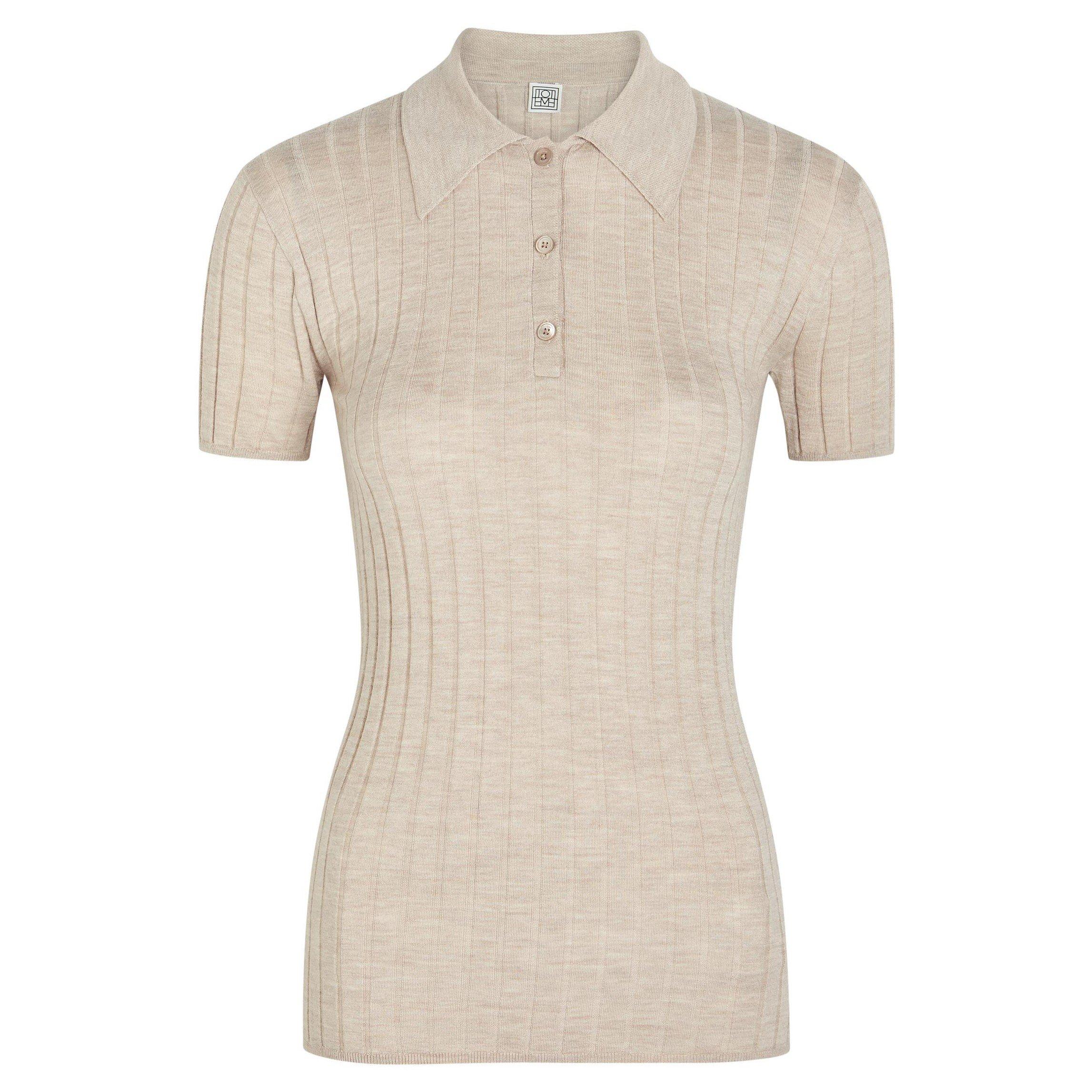 LIGHT BROWN - Toteme - RIBBED CASHMERE SILK POLO