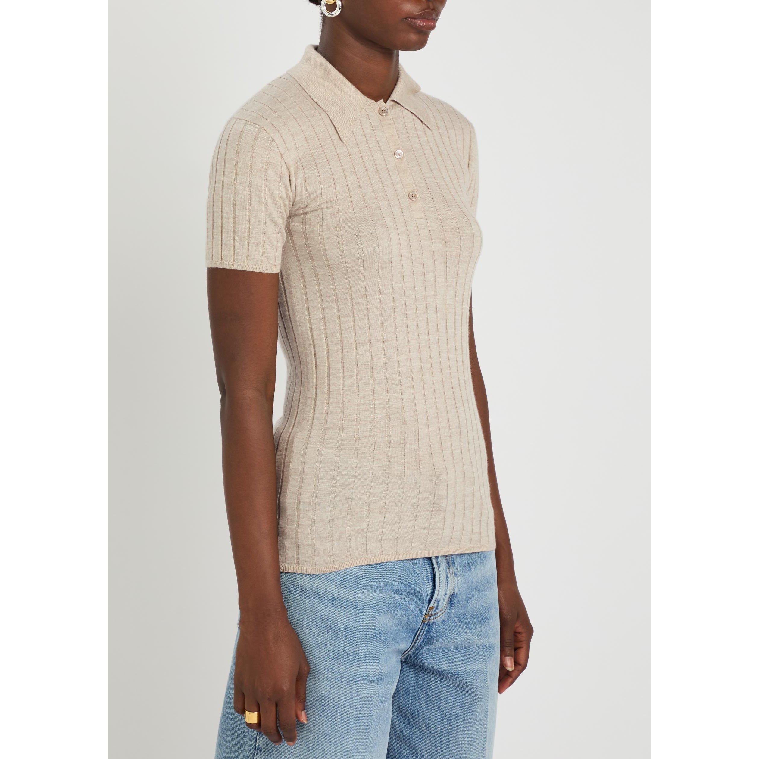 LIGHT BROWN - Toteme - Women's Cashmere Silk Short-Sleeve Slim-Fit Polo - 2