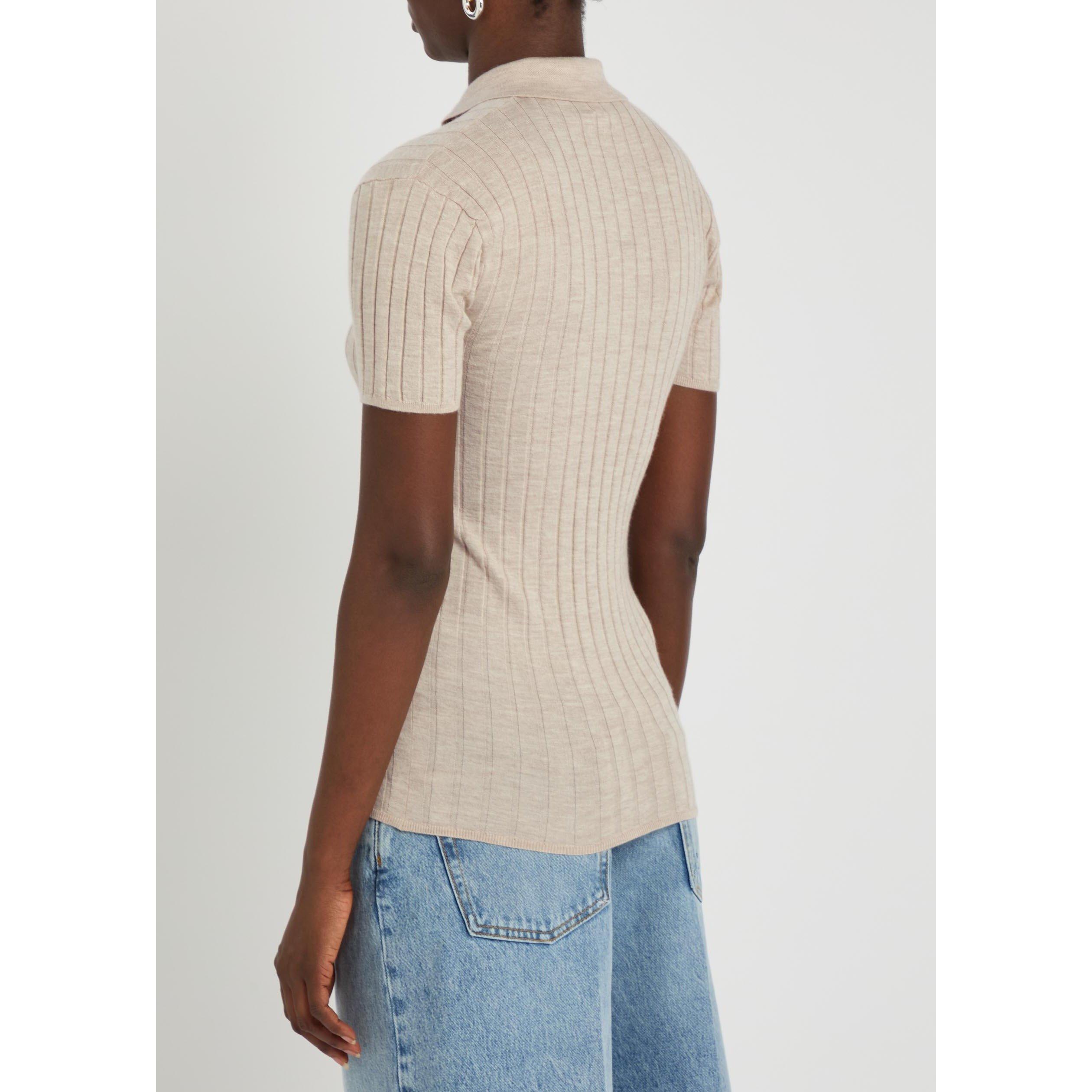 LIGHT BROWN - Toteme - Women's Cashmere Silk Short-Sleeve Slim-Fit Polo - 3