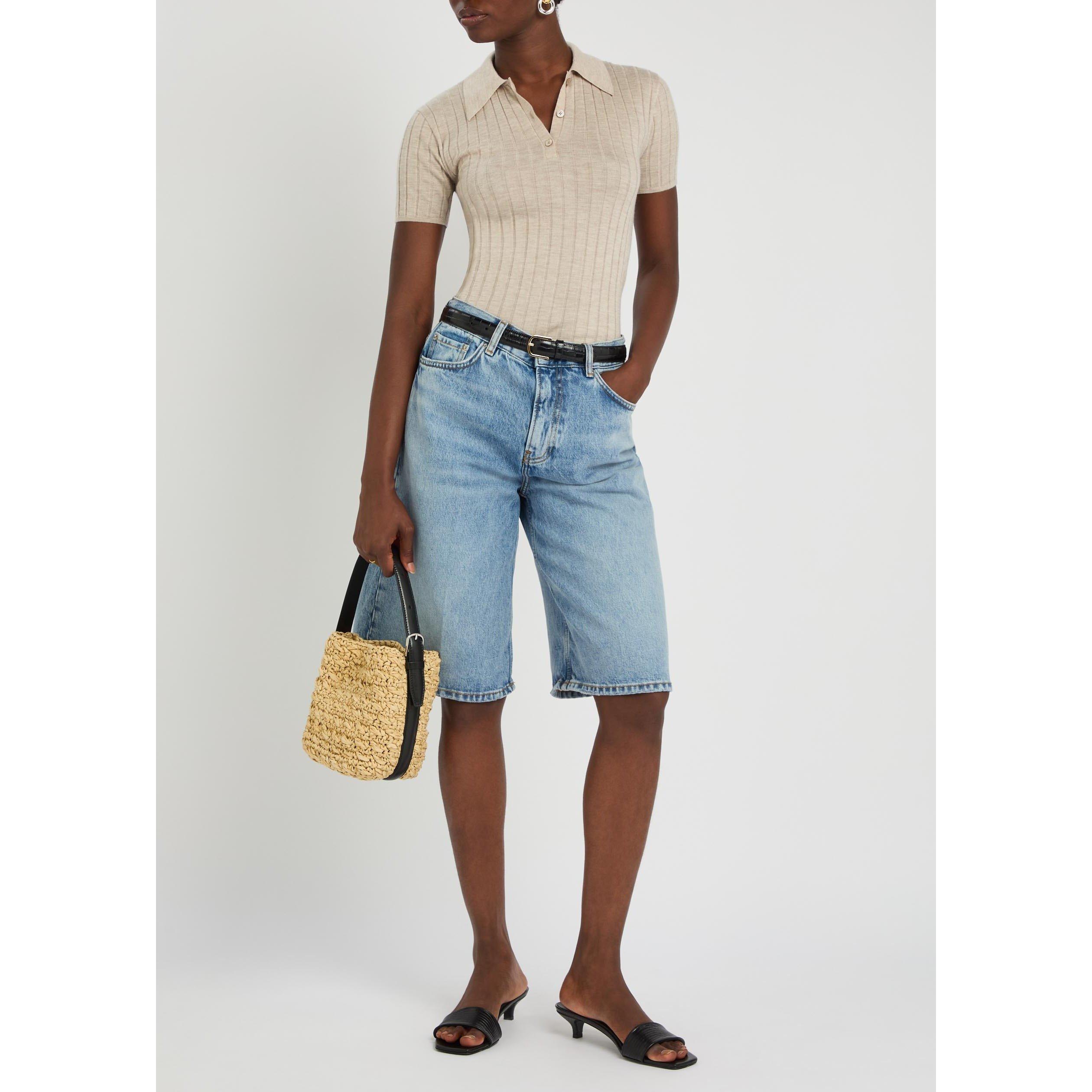 LIGHT BROWN - Toteme - Women's Cashmere Silk Short-Sleeve Slim-Fit Polo - 5