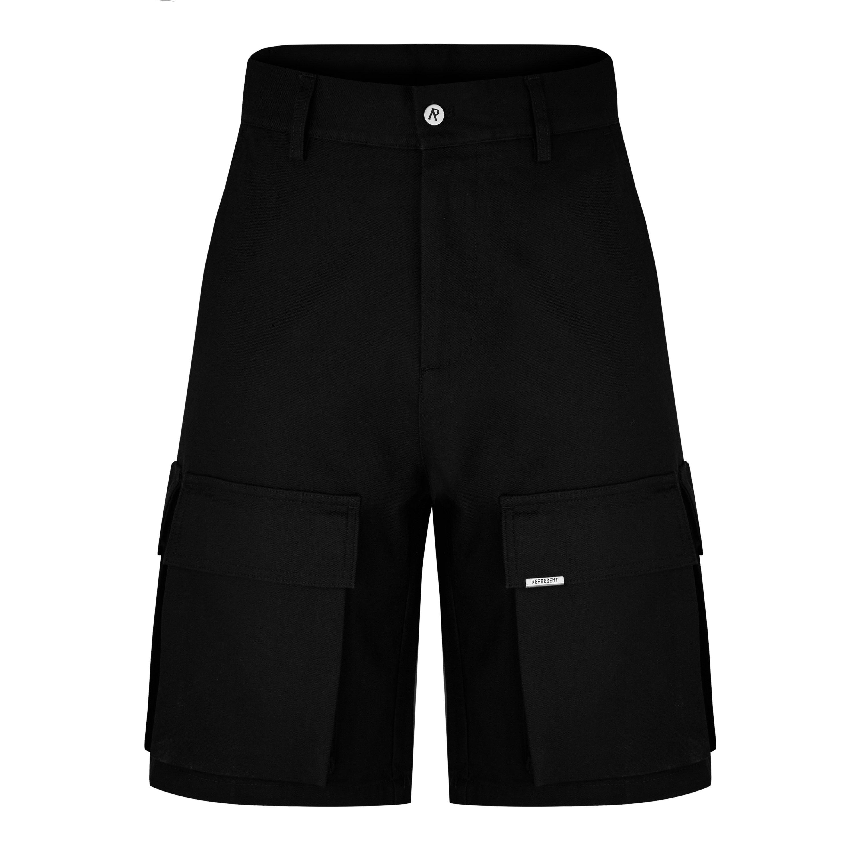 Black - Represent - Men's Baggy Cargo Shorts, Oversized 3D Pockets - 5