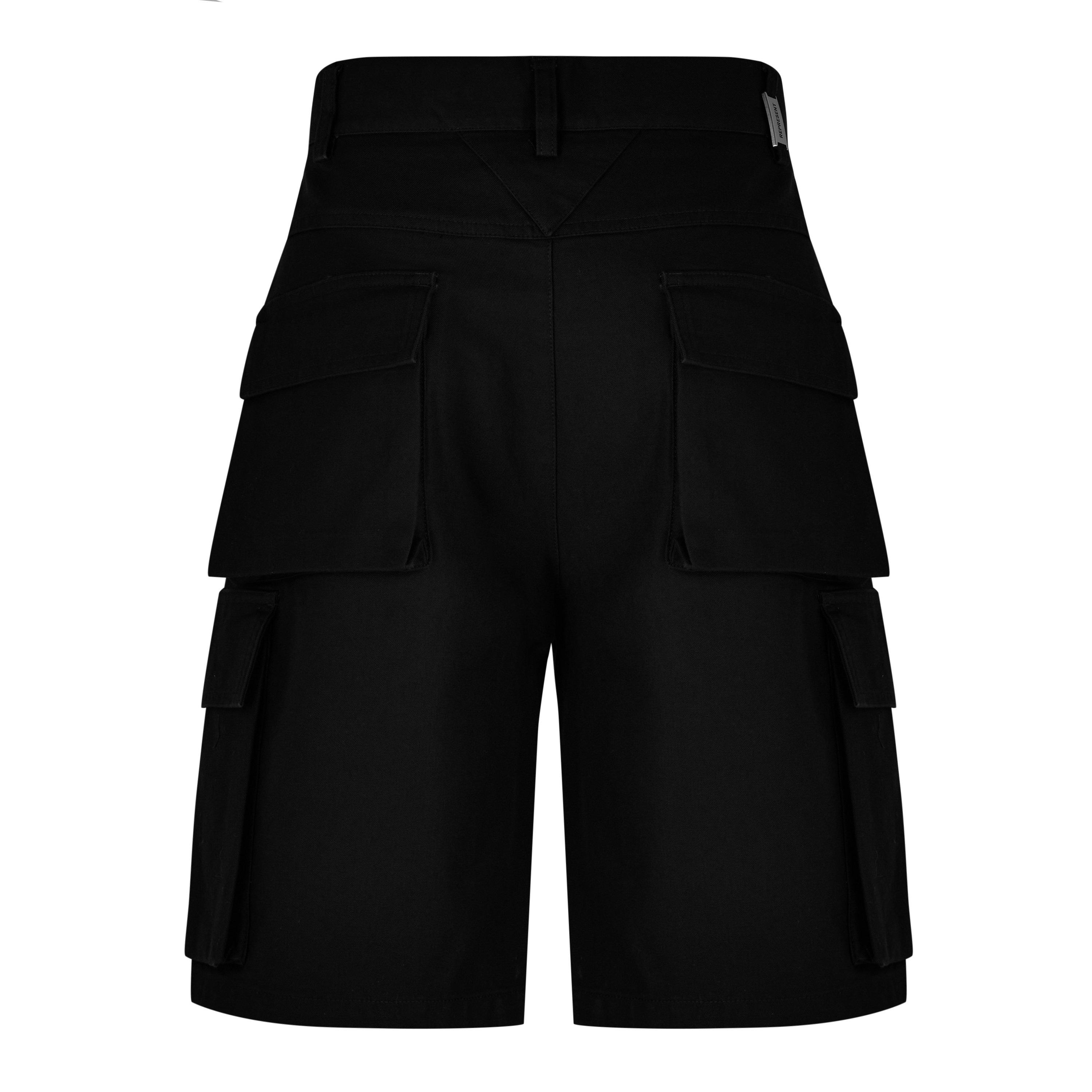 Black - Represent - Men's Baggy Cargo Shorts, Oversized 3D Pockets - 6