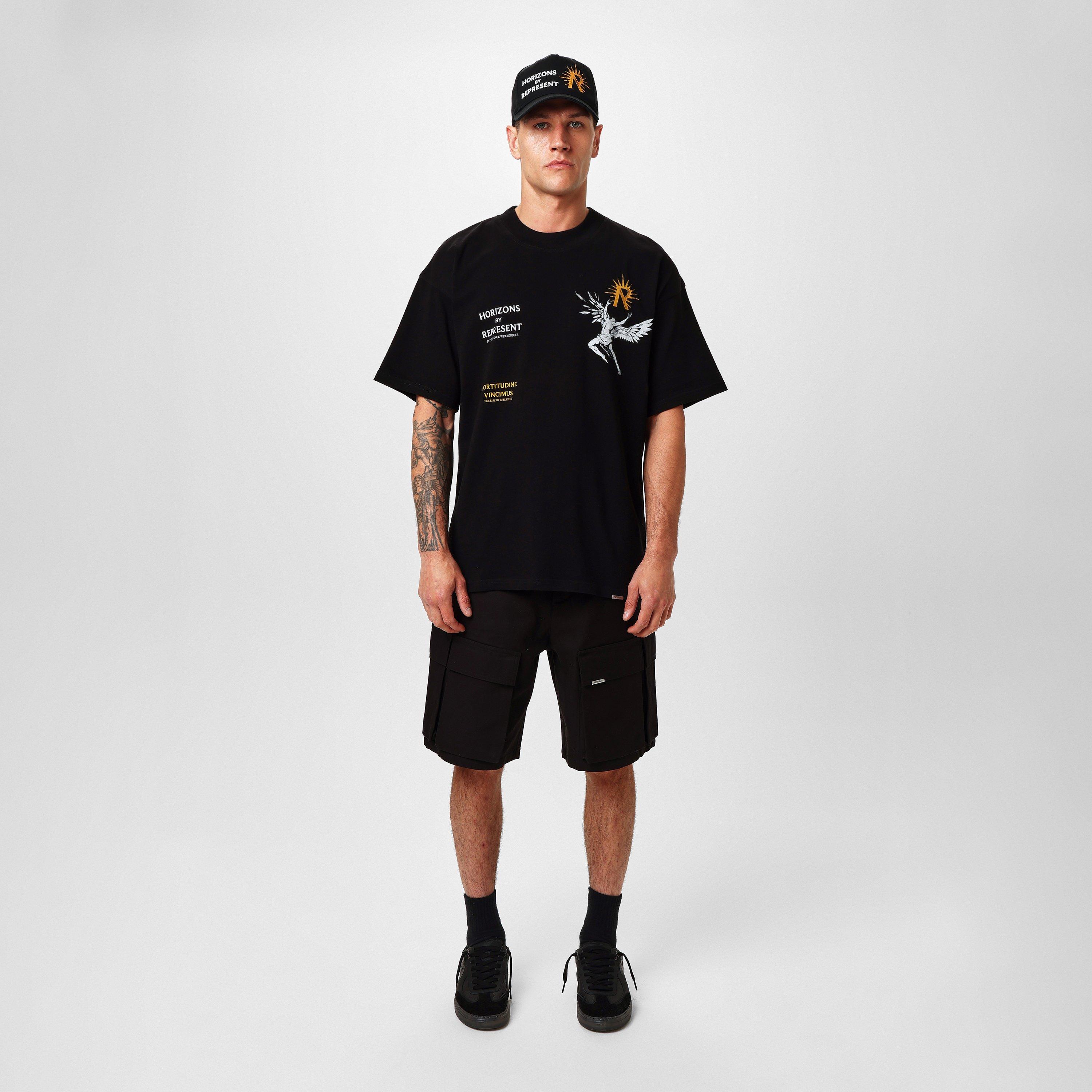 Black - Represent - Men's Baggy Cargo Shorts, Oversized 3D Pockets - 4