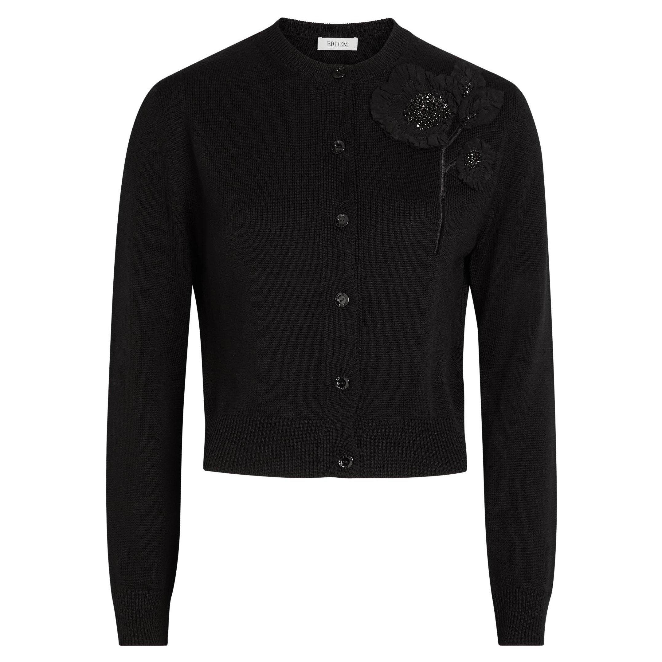 BLACK - Erdem - EMBELLISHED MERINO WOOL CARDIG